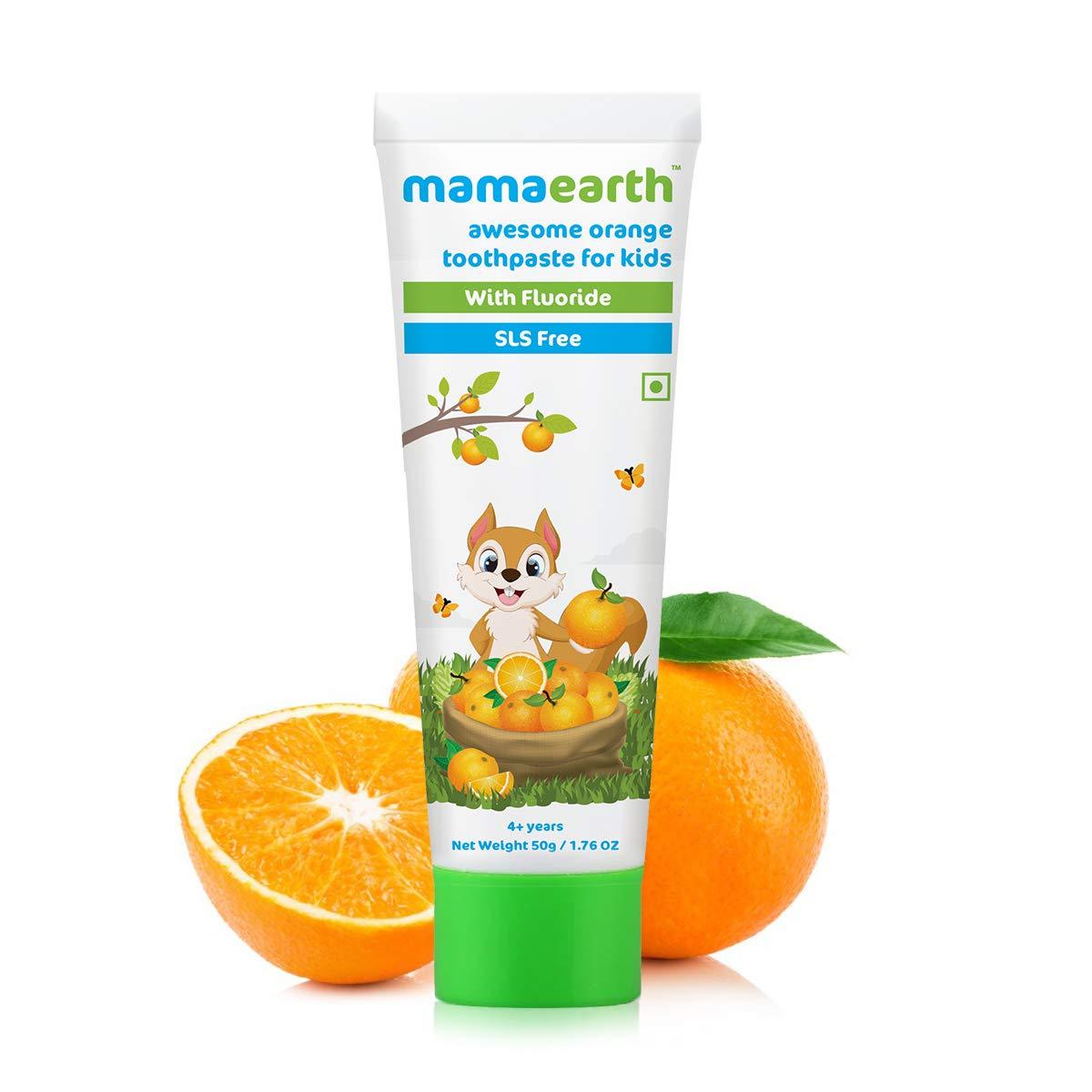 Mamaearth Mamaearth 100% Natural Berry Blast Kids Toothpaste 50 Gm,Fluoride & Sls Free,No Artificial Flavour & Mamaearth Natural Toothpaste, Orange Flavour, Sls Free,With 750 Ppm Fluoride, 4+ Years,Plant Based