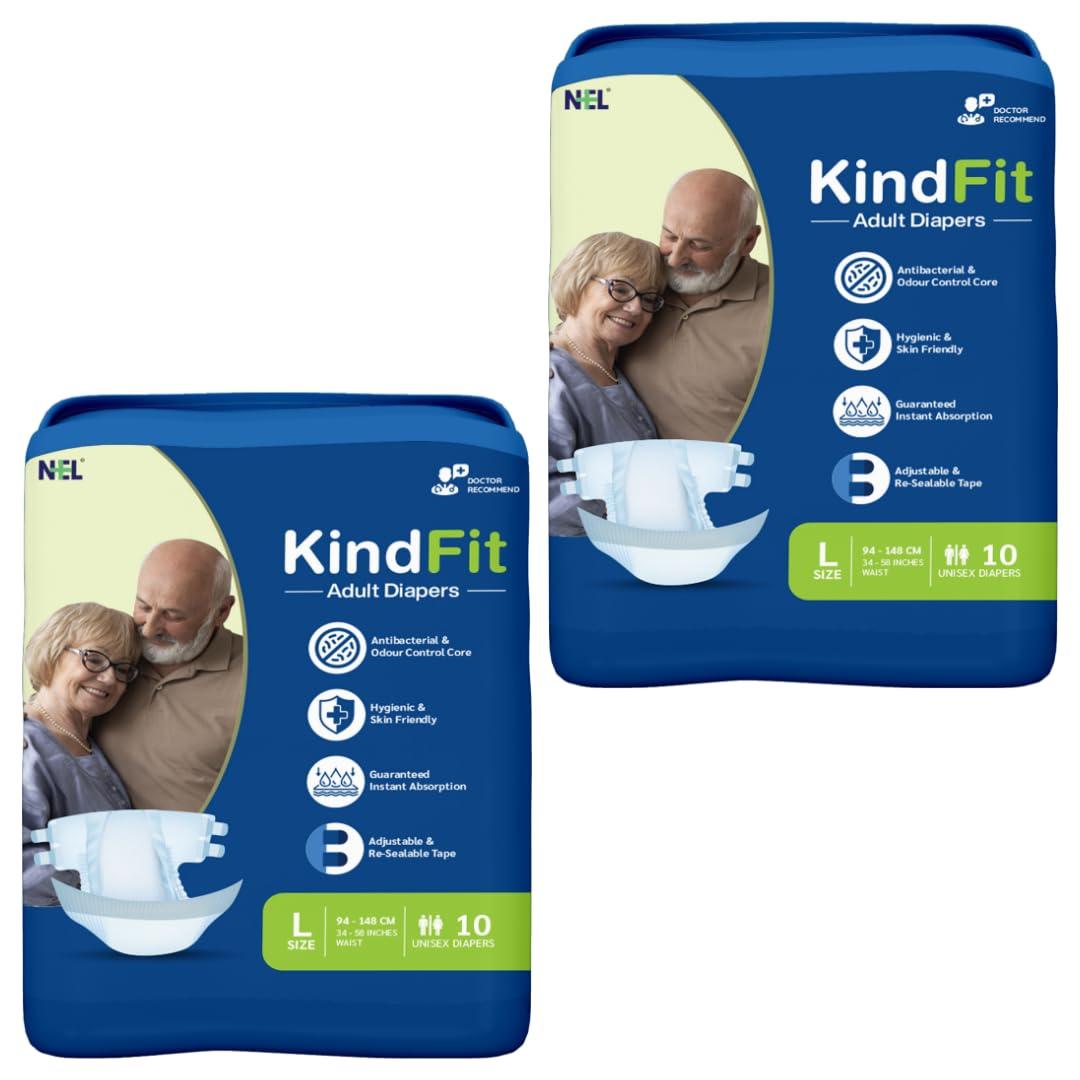KINDFIT KINDFIT Open Tape Adult Diapers | Size : L - 20 Pieces | Pack of 2