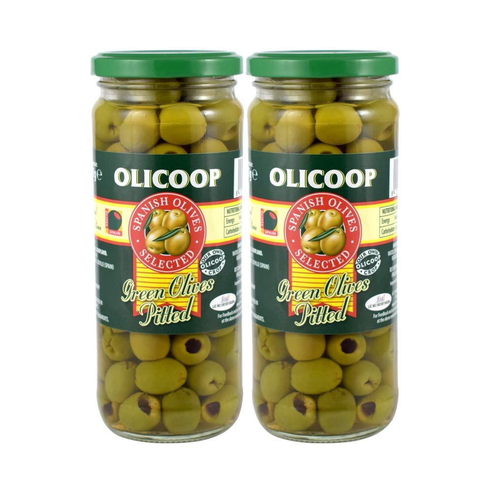 Olicoop Olicoop Green Pitted Olive, 450g, Pack of 2, Produced in Spain
