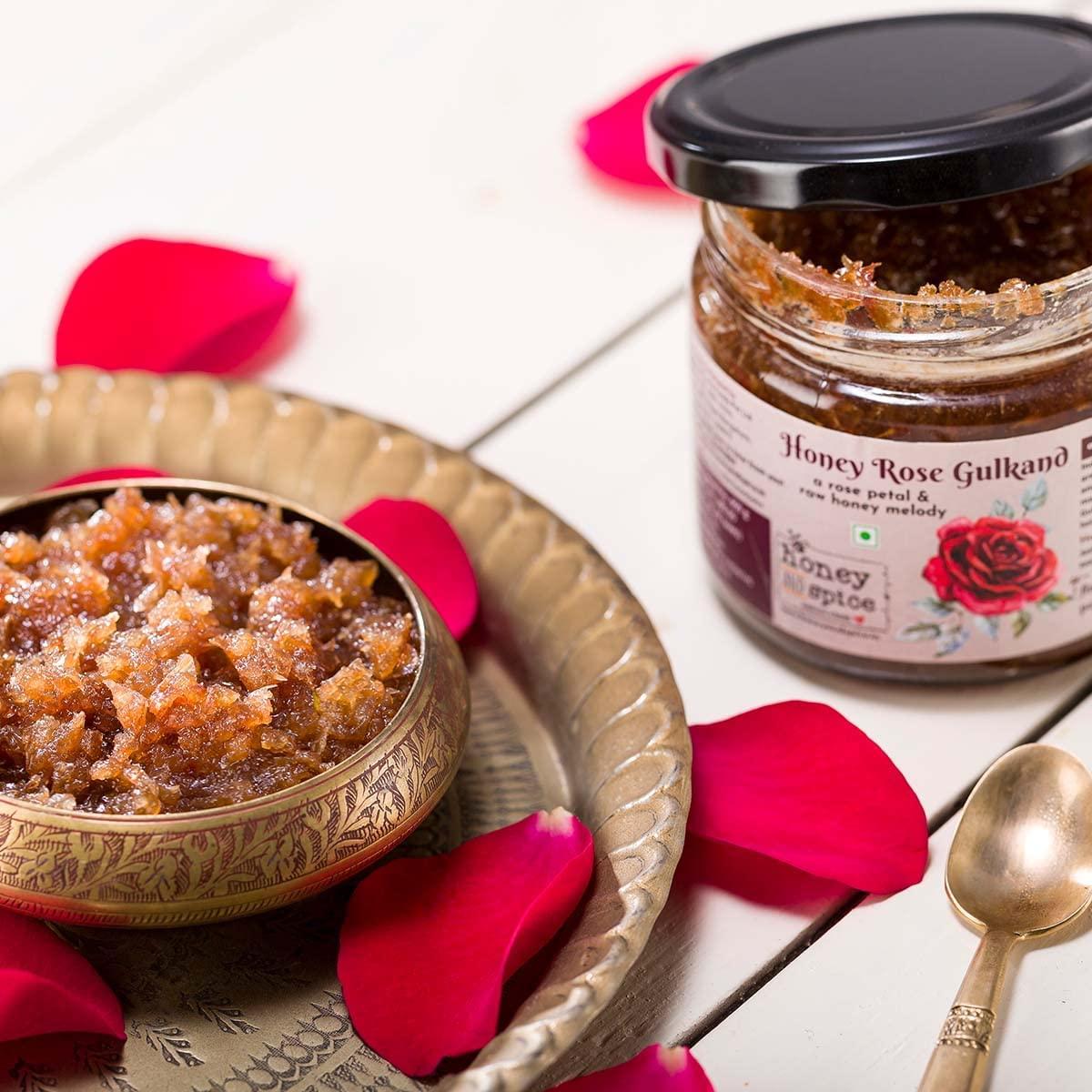 Honey and Spice Honey and Spice Honey Rose Gulkand with Raw Honey & Finest Rose Petals- 400 Gm and Pure Raw Wild Honey Single Origin Unblended Natural- 250 Gm