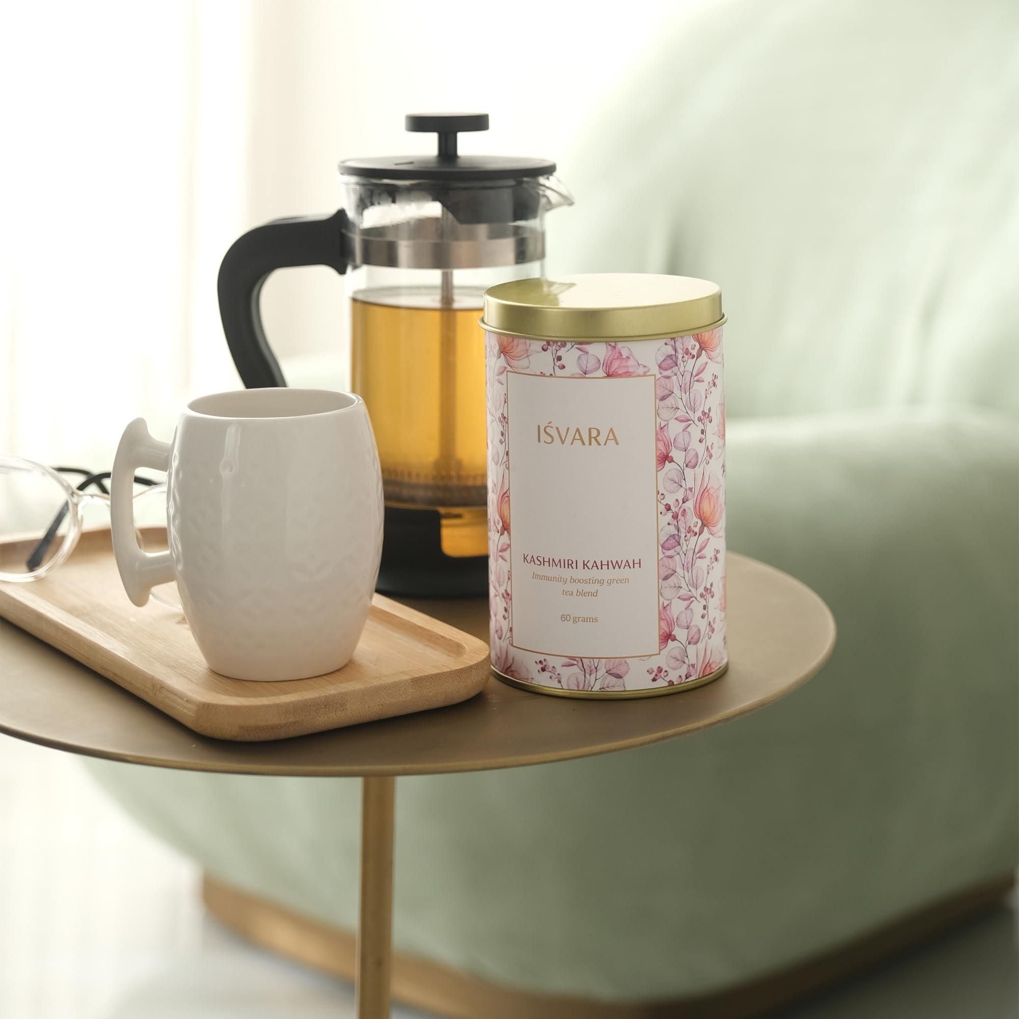 ISVARA ISVARA Green Tea - Kashmiri Kahwah Mix of Rose, Kashmiri Saffron with Cinnamon & Cardamom, Ultimate immunity booster 40gm