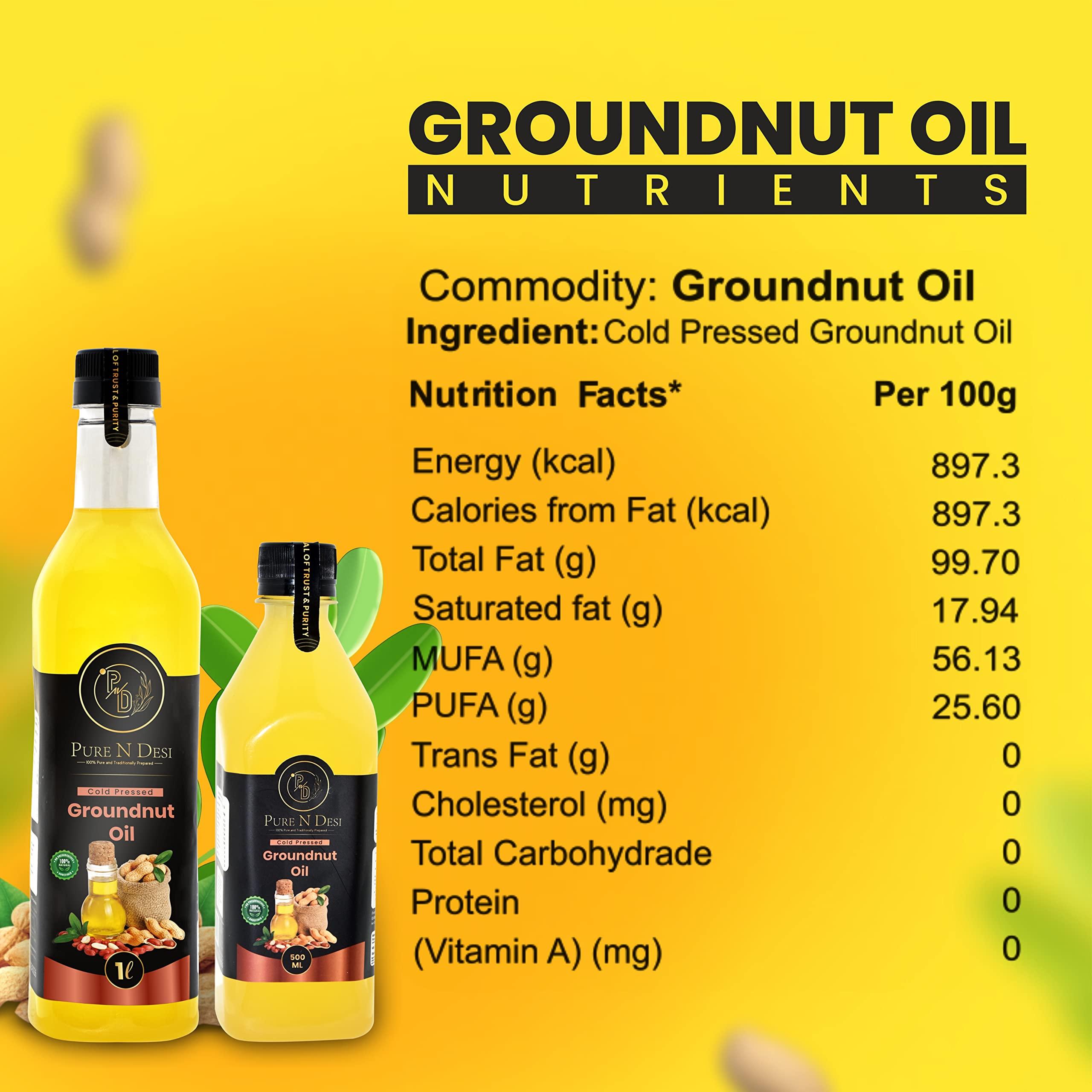 PURE N DESI PURE N DESI Cold Pressed Groundnut Oil 500 ml | Wood Pressed Peanut Oil | Mungfali Ka Tel | Kachi Ghani Groundnut Cooking oil 500 ML