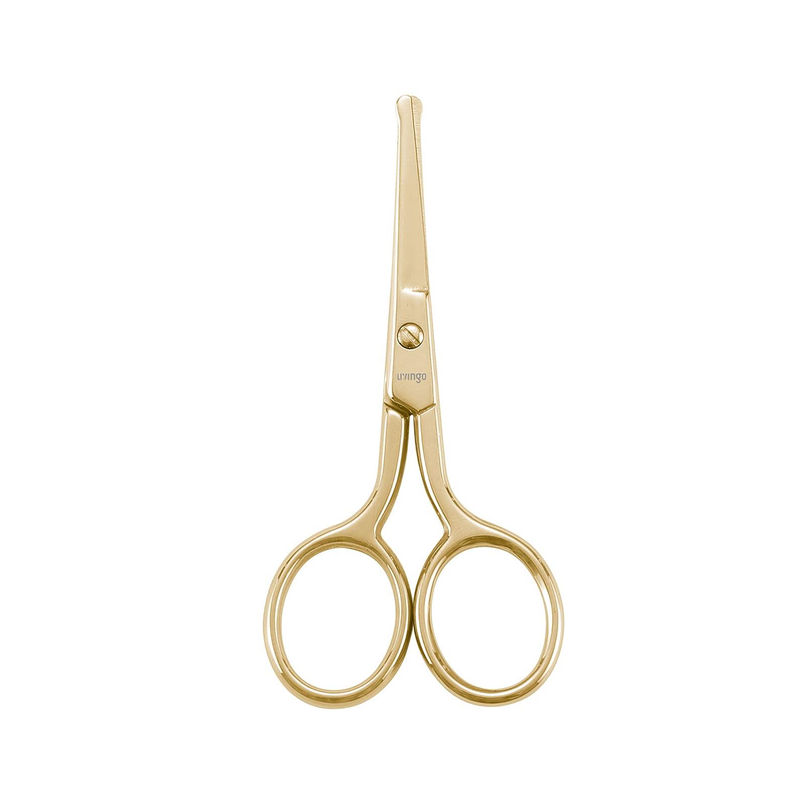 LIVINGO LIVINGO Professional Nose Hair Scissors, Multi-purpose Stainless Steel Rounded Tip Straight Blade, Facial Hair Beard Eyebrows Ear Trimming Beauty Grooming Tool for Men & Women, 3.5 Gold