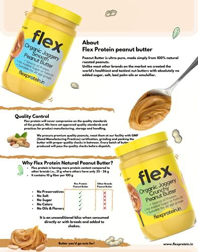 FLEX PROTEIN- Reimagine Nutrition Through Nature Flex Protein High Protein Organic Jaggery Crunchy Peanut Butter (Stone Ground) (Organic Jaggery Crunchy, 500 G)