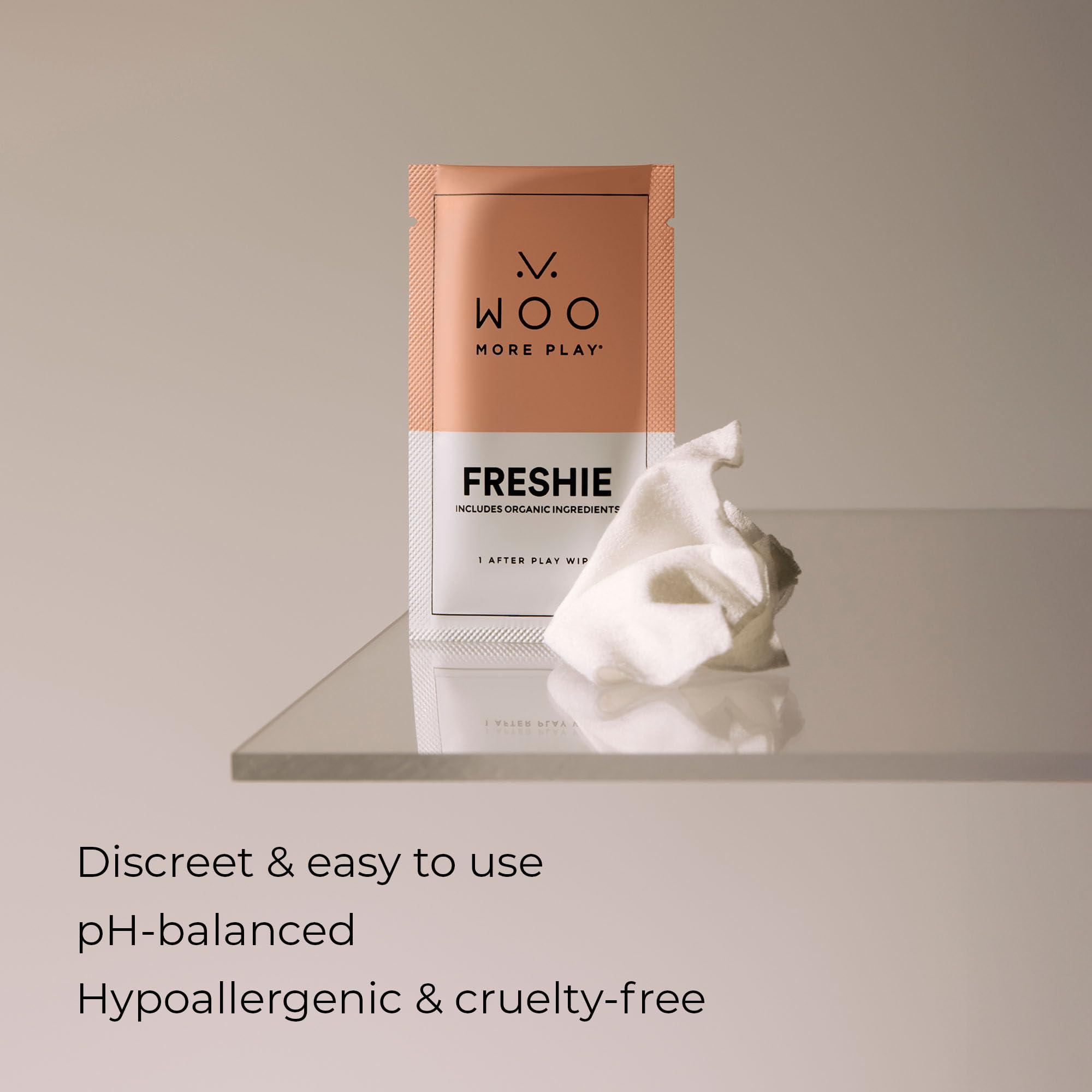 Woo More Play Woo More Play: Freshies - 10ct - All-Natural Towelettes - Refreshing Aroma - Vitamins, Antioxidants, and Antibacterial - Promotes Healthy Skin - Reduce Risk of Inflammation/UTIs