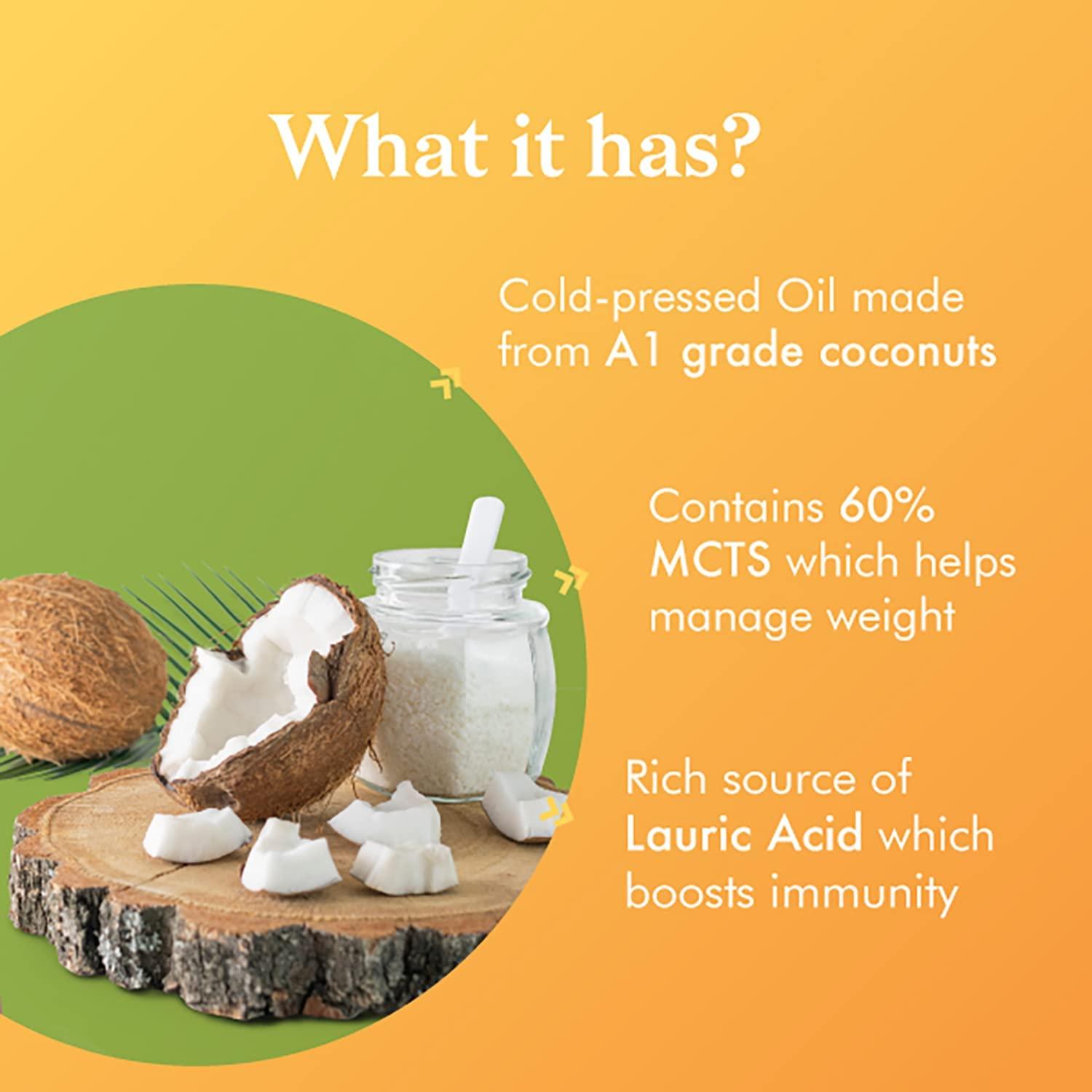 VedoMax VedoMax Ultra Pure Cold Pressed Natural Virgin Coconut Oil | 100% Pure Natural Virgin Coconut Oil For Dietary, Skin & Hair Use As Cooking oil, Skin Moisturizer & Hair Conditioner - (800 ML)