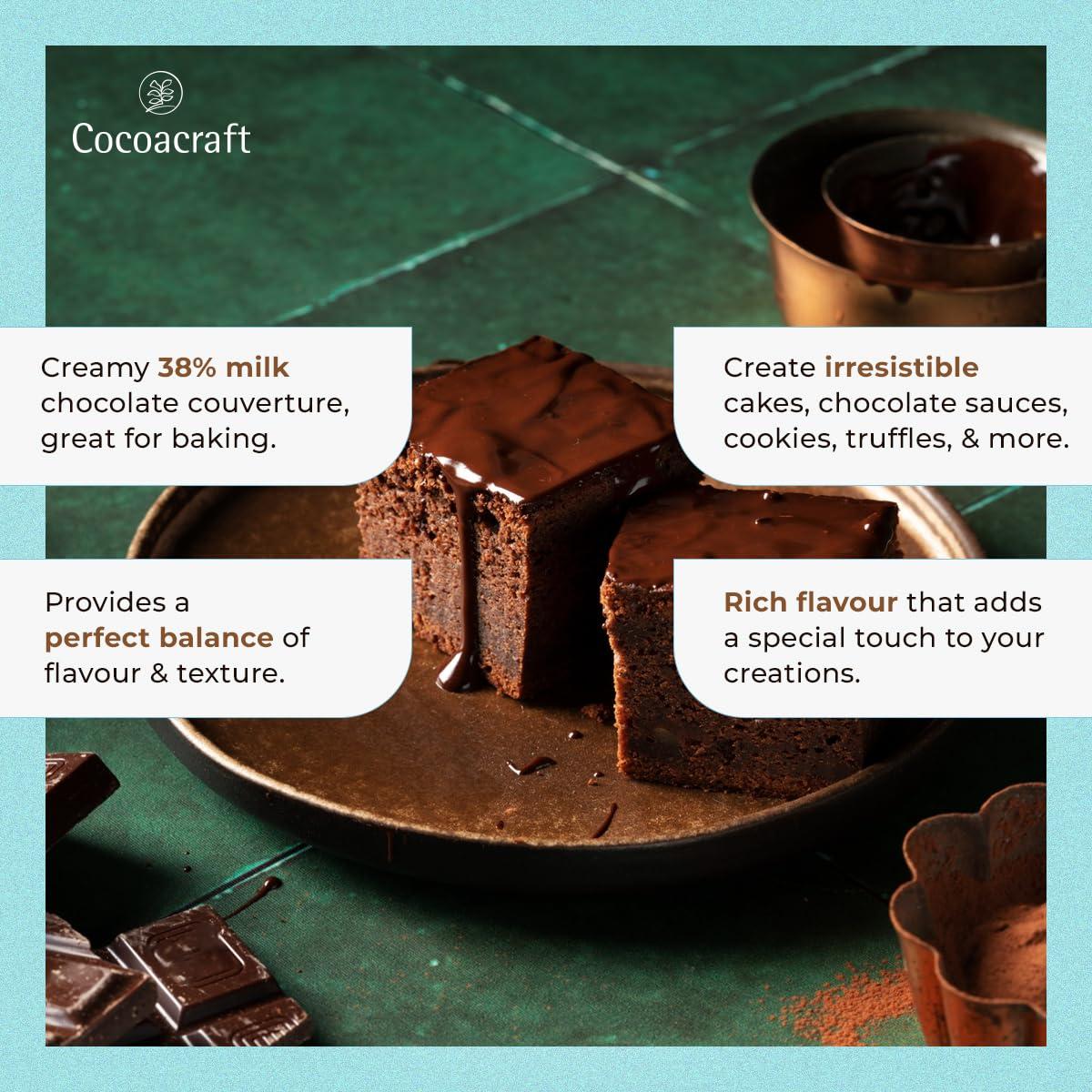 COCOACRAFT Cocoacraft 38% Milk Chocolate Couverture Un-tempered Slab (2KG) Chocolate Bar | 100% Natural | Handmade Artisinal Couverture Chocolate from Kerala | Used for baking and decoration