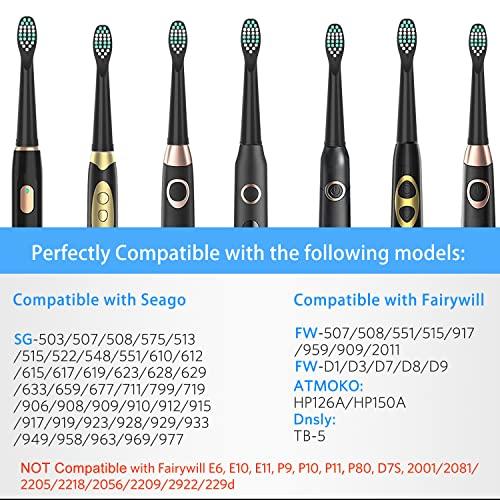 Senyum Senyum Electric Toothbrush Replacement Heads Compatible with Fairywill Toothbrush, 10 Pack Black