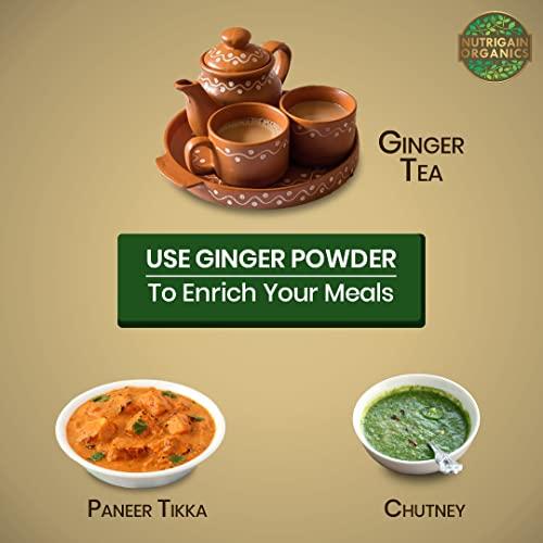 NUTRIGAIN ORGANICS Nutrigain Organic Ginger Powder | 100% Pure Adrak | Use In Tea Or Cooking | Premium And Desi Sunth | Fresh And Fine Powder | 250 grams Pack Of 3