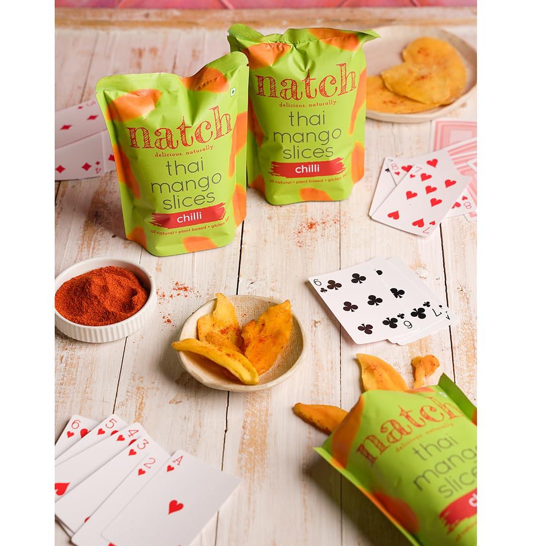 natch Natch Dried Thai Mango Slices, 100% All Natural, Vegan, Gluten Free, No Artificial Preservatives, Trans Fat Free, Rich in Antioxidants, Bare and Chili Flavour, 60gm each (Pack of 2)