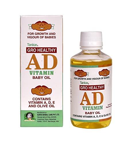 TANKAR Tankar Gro Healthy ADE Vitamin Baby massage Oil for growth and vigour of babies, contains vitamin A, D, E and olive oil | Safe all skin type 170ML (Pack of 2)