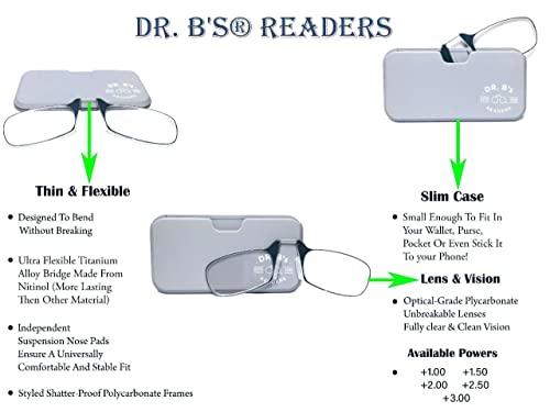 DR. B\'s Readers DR. B\'s Readers Nose Resting Reading Glasses Protection from Screen Glare | Reduce Eye Strain & Fatigue Oval Eyeglasses Lightweight Frame with Pod Case for Men & Women (Grey + 1.50)