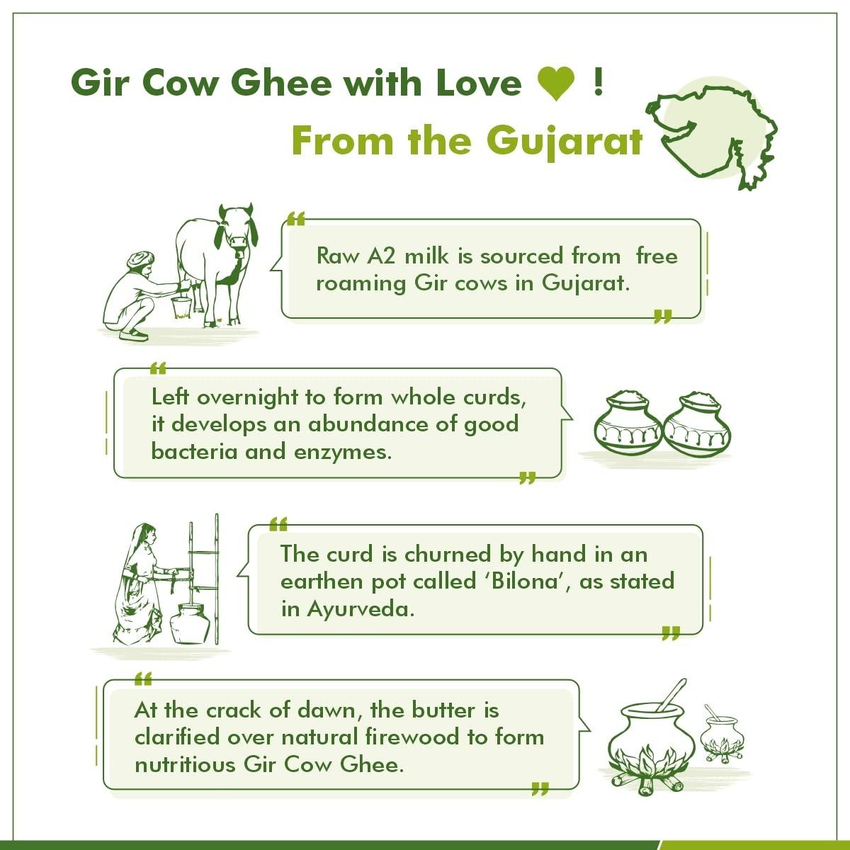 JIVIKA NATURALS Jivika Premium A2 Gir Cow Ghee 250ml | Vedic Bilona Method | Lab Tested | Pure Desi Cow Ghee | Hand Churned Two-way Direction | Churned from Curd | Pure Ghee | Danedar | Glass Jar