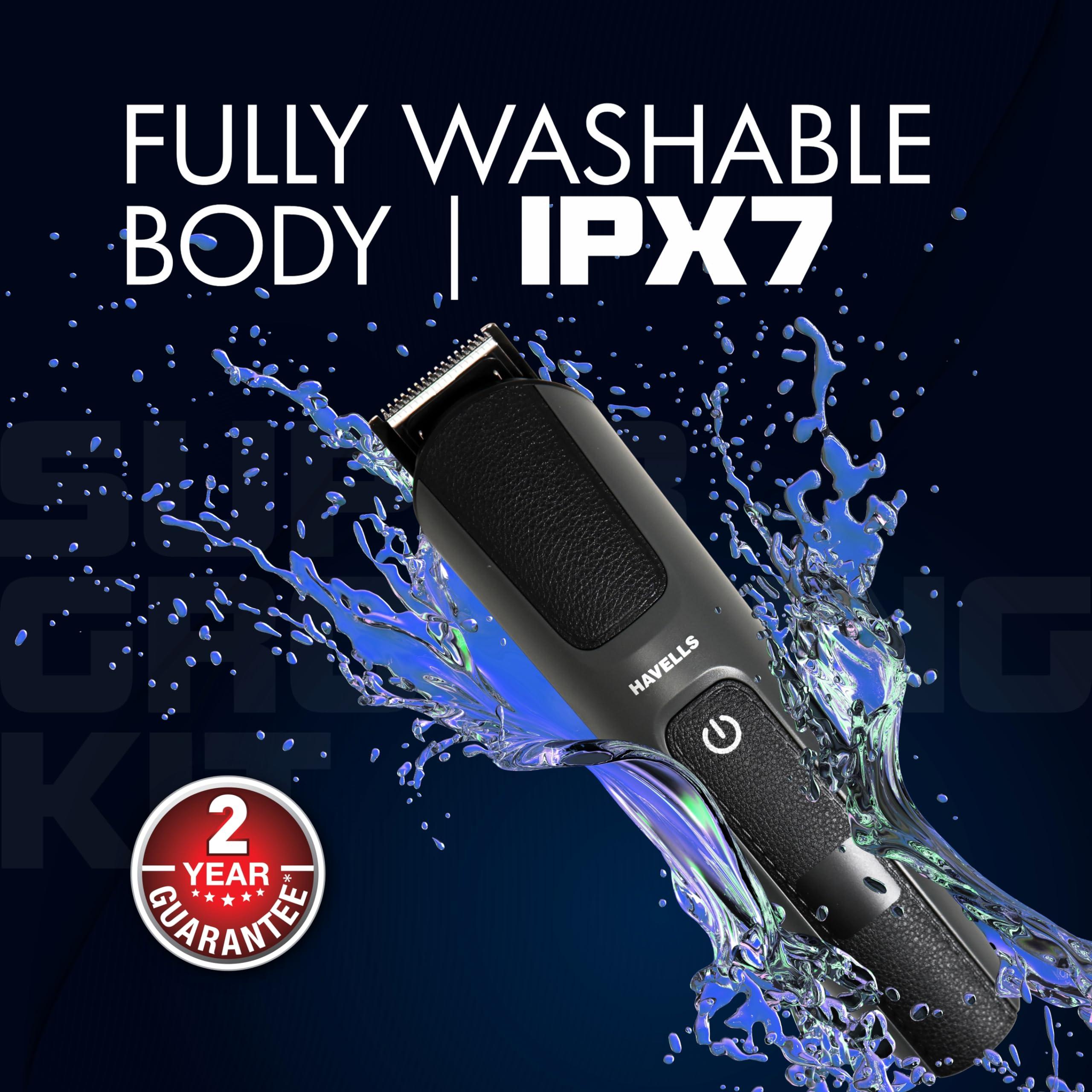 Havells Havells Super Grooming Kit Gs8714,15 In 1,Ipx7 Fully Washable,Full Body Groomer For Men,120 Min Of Run Time With Fast Charge,Corded Electric
