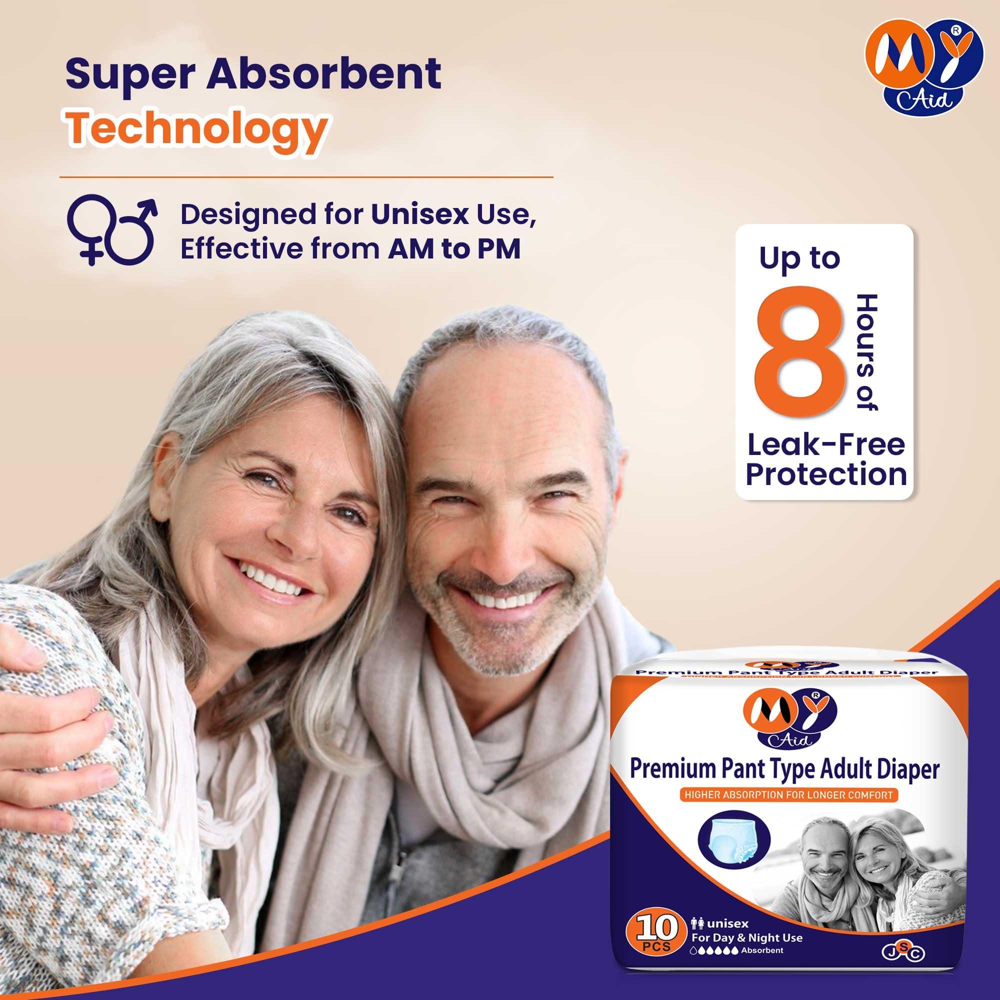 MYAID MYAID Unisex Premium Adult Diaper X-Large Size. Pant Style. Higher Absorption & Longer Comfort - XL Size (10 Pc) Pack of 3