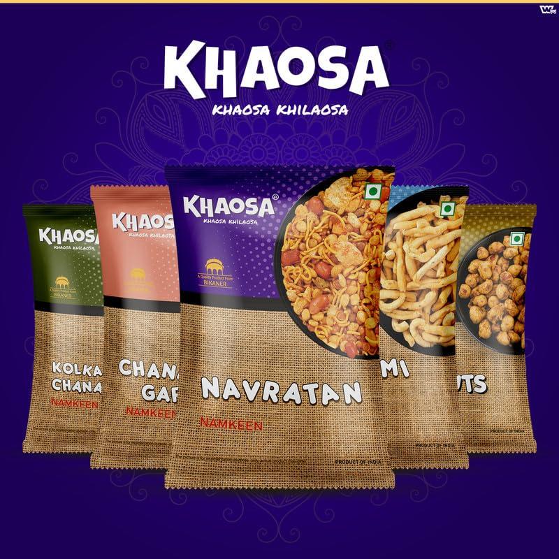 KHAOSA Khaosa Navratan Mixture | 400Gm | Crunchy Navratan Mixture Namkeen | Gourmet, Gluten-Free And Vegan Lentil Snack | Exotic Navratan Mixture | Nutritious and Authentic Bikaneri Navratan Mixture