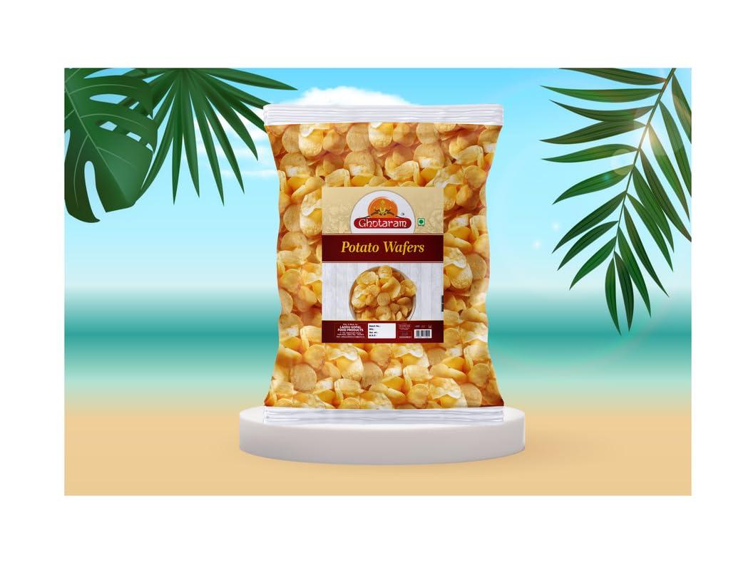 GHOTARAM Ghotaram Potato Chips Navratri Diwali Rakhi Utsav Special Namkeen Snack | Batata Wafers Chips aloo wafers Aloo Wafers Aloo Chips Falahari Fast Time Ready to eat Namkeen Snack-1Kg*2Pack