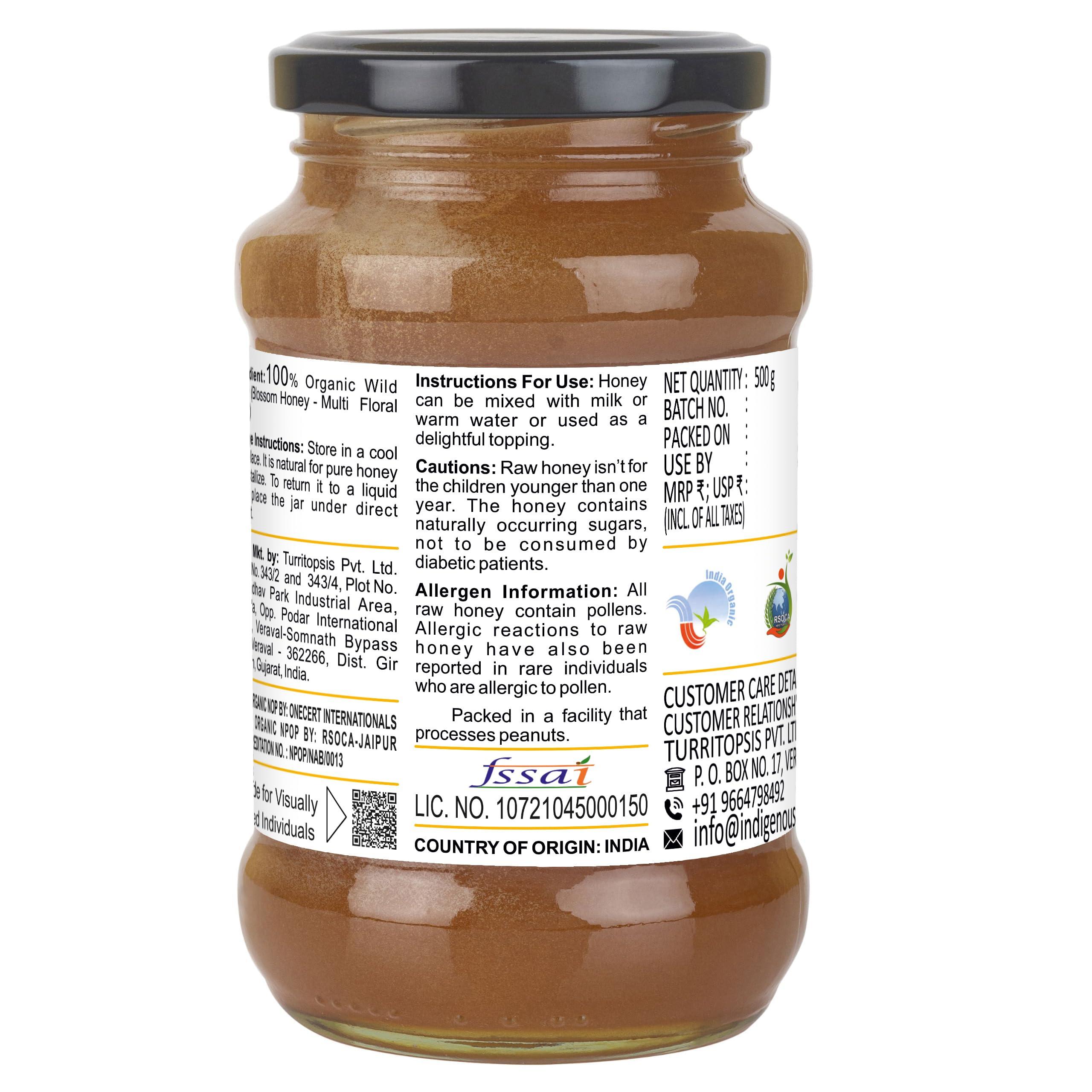 INDIGENOUS HONEY INDIGENOUS HONEY Raw Organic Honey Unprocessed Unfiltered Unpasteurized Pure Natural Original Honey - 530 Grams Glass Jar (Pack of 2)