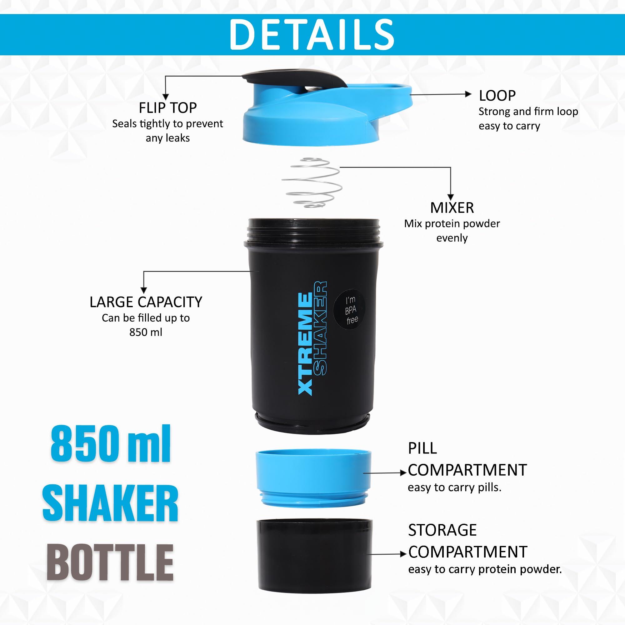 Jaypee Plus Jaypee Plus Xtreme Shaker Gym Shaker for Protein Shake Shaker Bottles for Protein, Preworkout Shaker BCAA Shake, Protein Shaker Bottle for Gym Men and Women BPA-Free 700 ml Black Blue