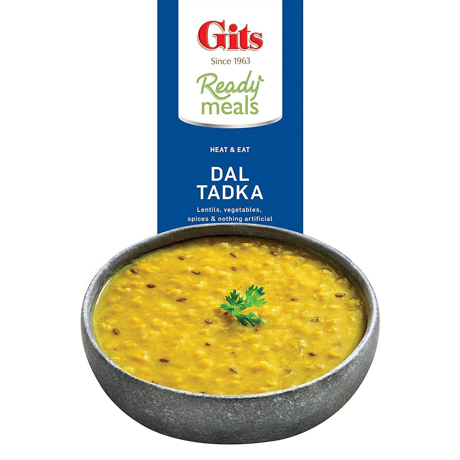 Gits Gits Ready to Eat Dal Combo Pure Veg Heat and Eat Indian Meal 1200g (Dal Makhani 300g X Pack of 2 + Dal Tadka 300g X Pack of 2)