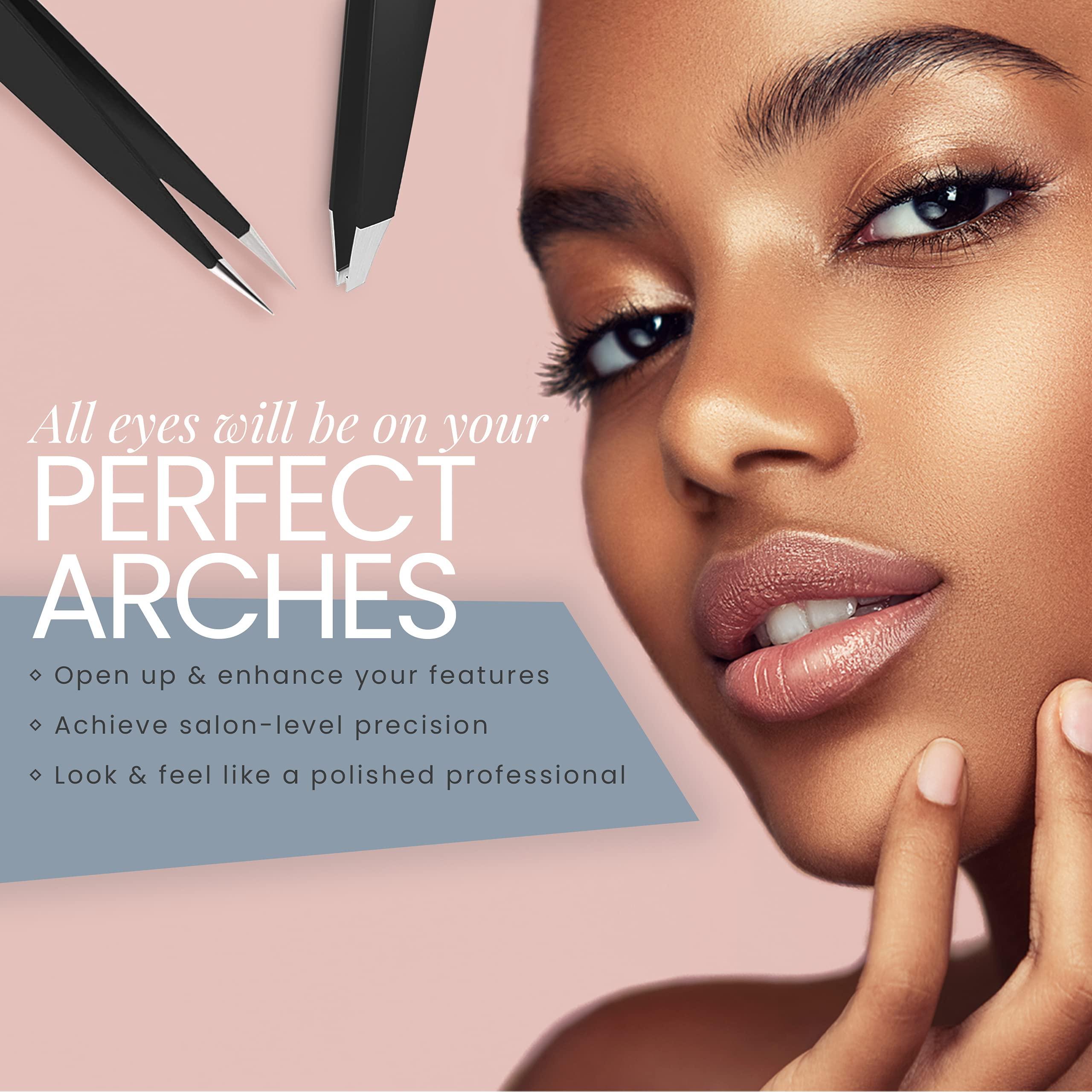 Tweezer Guru Tweezers Set 5-piece - Tweezer Guru Stainless Steel Slant Tip and Pointed Eyebrow Tweezer Set - Great Precision for Facial Hair, Ingrown Hair, Splinter, Blackhead and Tick Remover (Black)