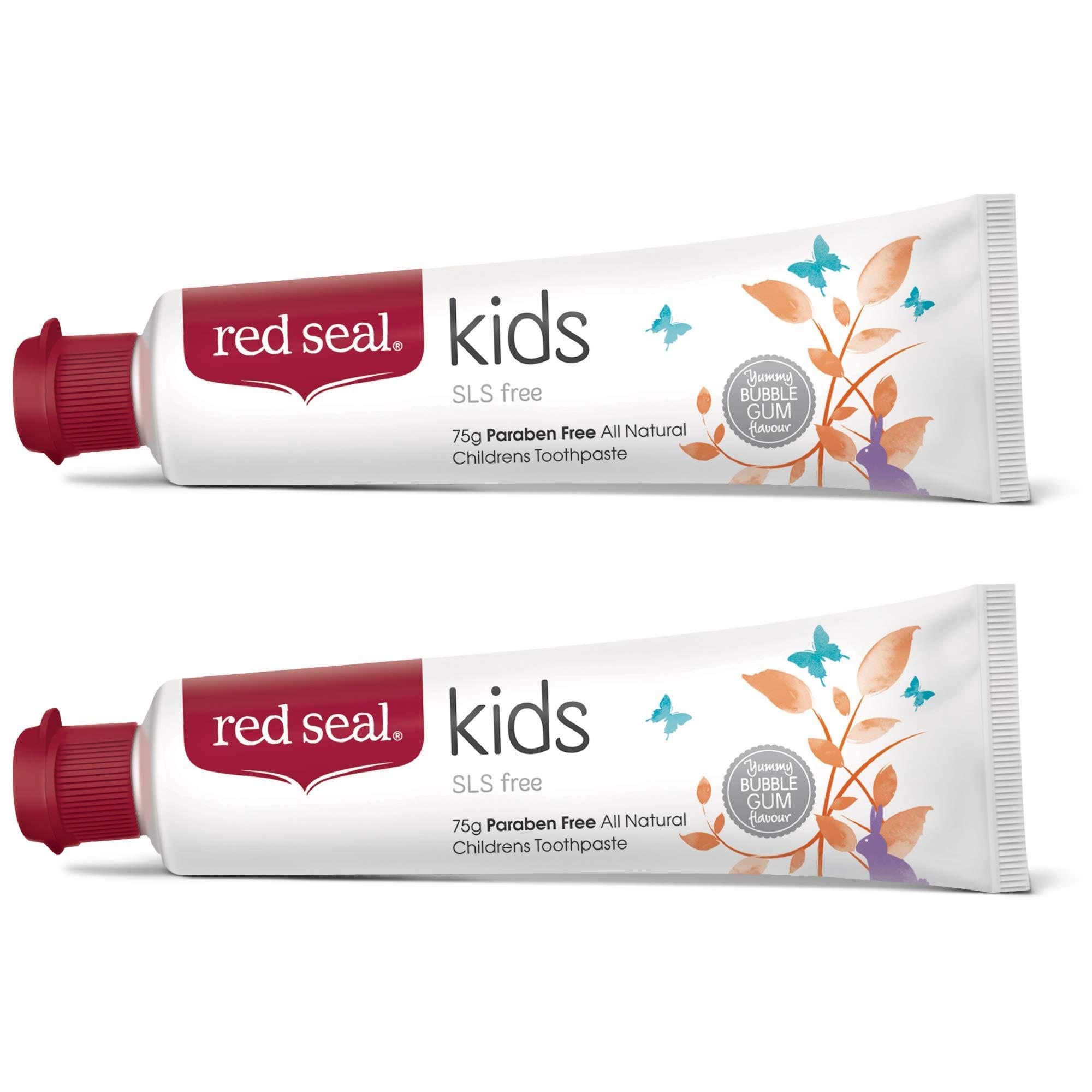 Red Seal Red Seal Toothpaste for Kids Non Fluoride & No SLS or Parabens Mild Banana Peach Bubblegum Low Mint Flavor, Safe to Swallow Cavity Low Abrasive Remineralizing Toothpaste for Children (2 Pack)