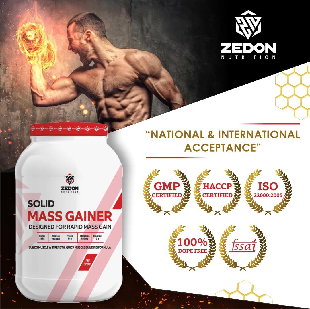 Zedon Nutrition Zedon Nutrition Solid Mass Gainer Whey Protein Powder, Whey Isolate & Concentrate 51g Protein, (Chocolate, 1 KG)