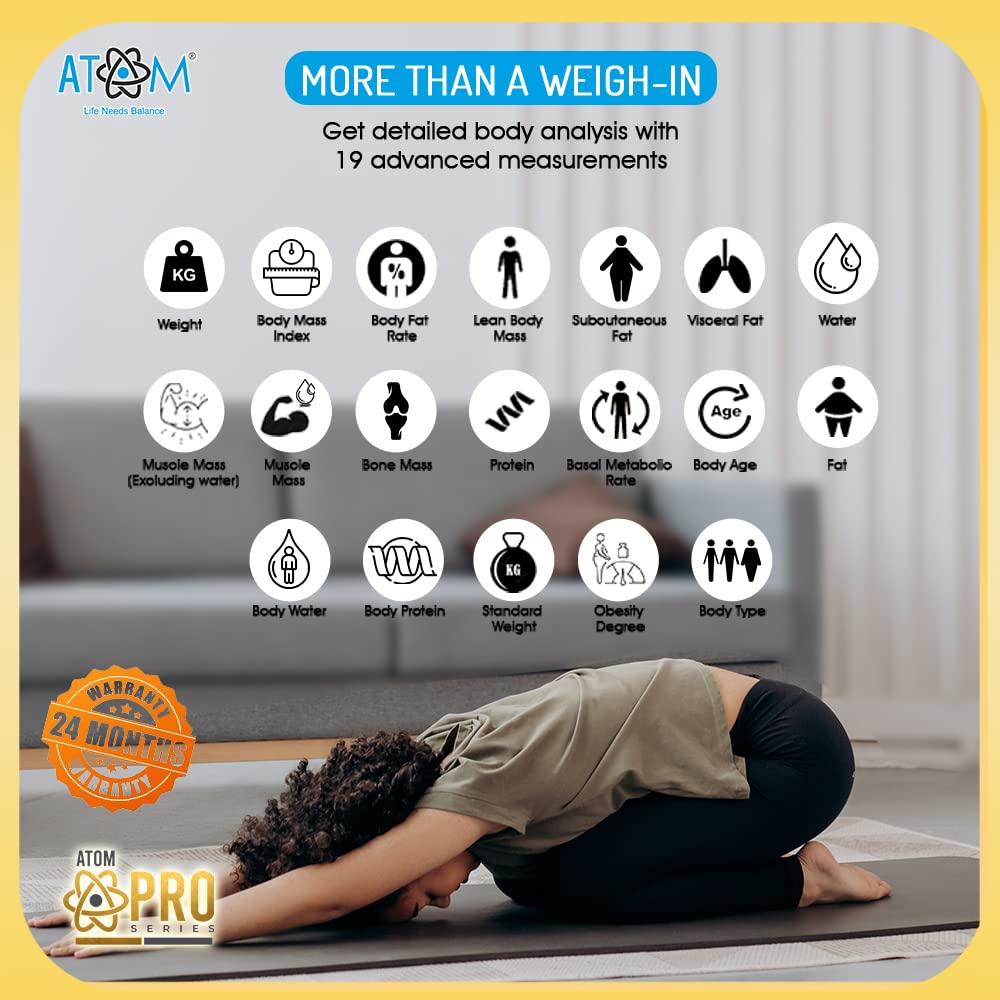 Atom XS ATOM Smart Bluetooth Digital BMI Scale With 19 Body Compositon Parameters Synced with Mobile App |Smart BMI Scale 180Kg | Atom A 1010 Smart Personal Scale