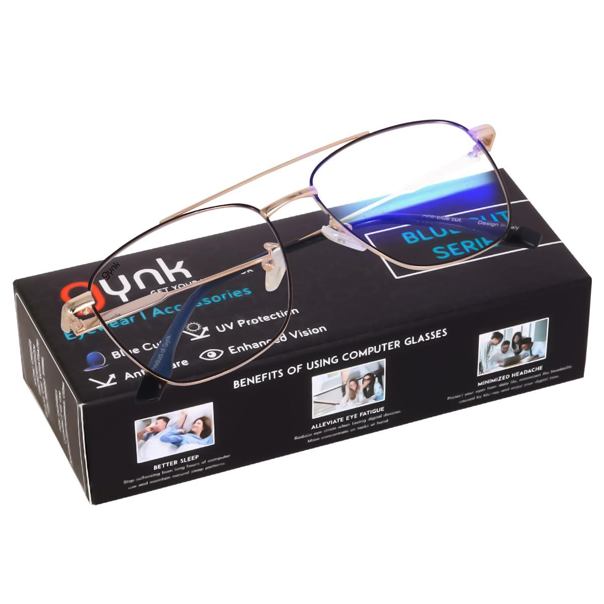 GYNK GYNK Premium Retro Square Shaped Anti Glare Blucut Computer Eyeglasses For Men and Women | 100% UV Protection | Blue Light Filtering Glasses For Computer and Mobile Use (Gold Black)