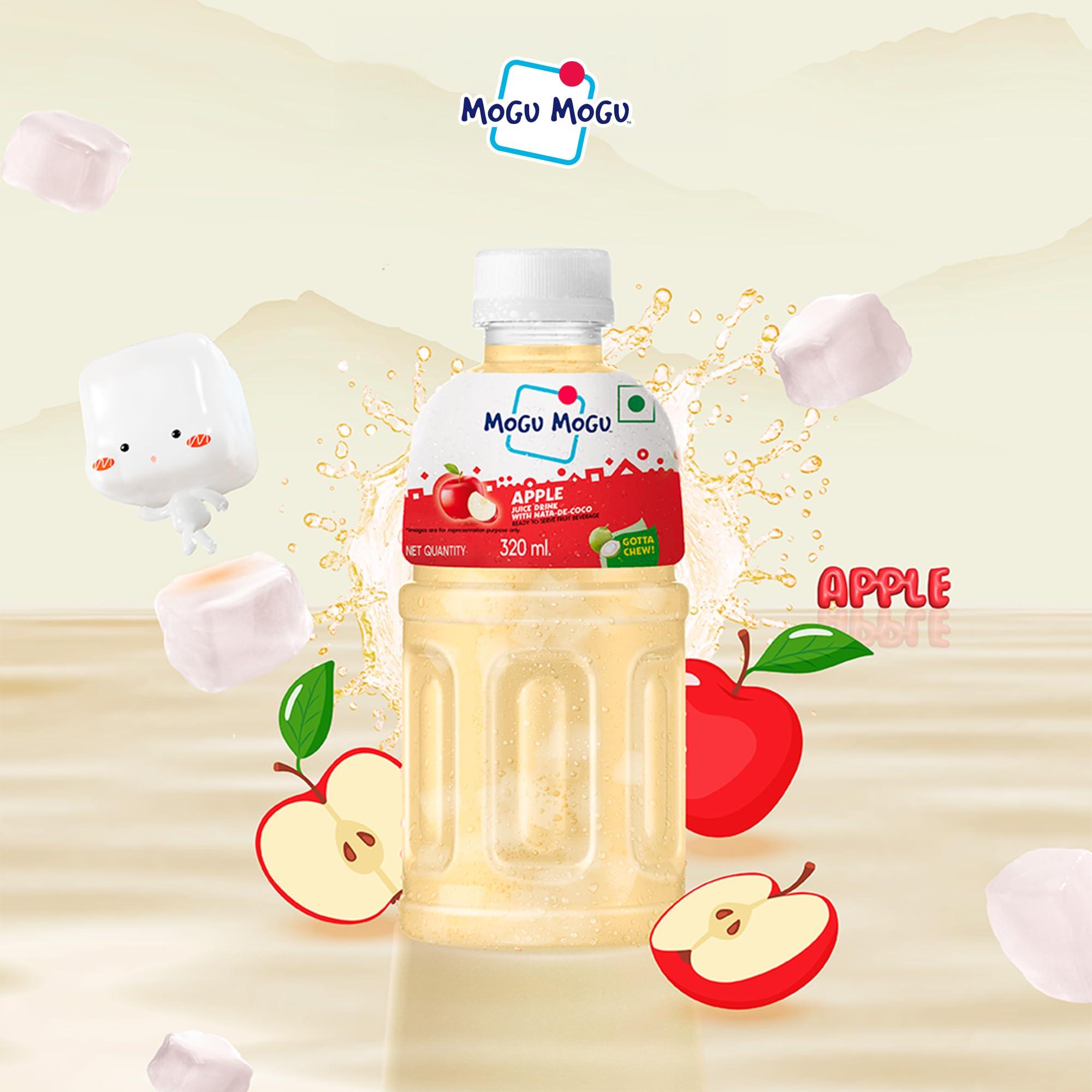 Mogu Mogu Mogu Mogu Apple Juice with 25% NATA De Coco | Energy Booster Drink | Full of Fruit Fibres | No Added Preservatives and Colours -300ml (Pack of 6)