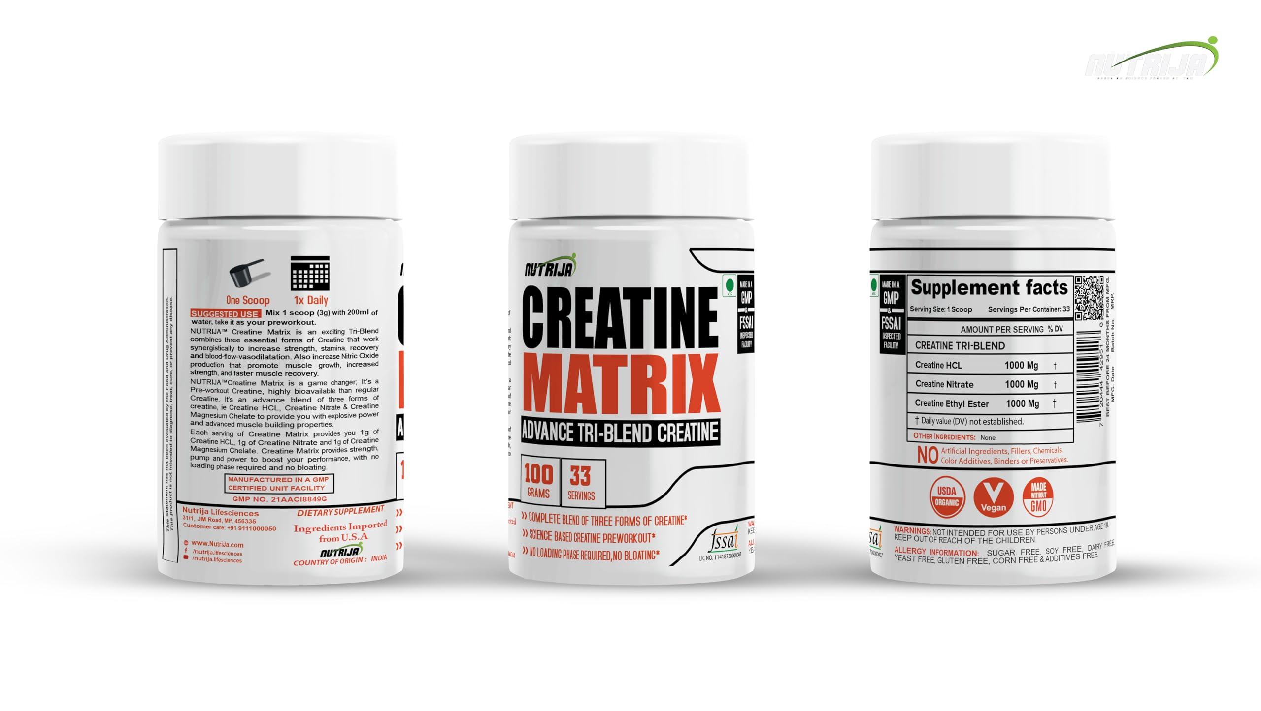 NutriJa NutriJa CREATINE MATRIX Complete Blend of Creatine HCL, Creatine Nitrate & Magnesium Chelate (100grams, Unflavoured)
