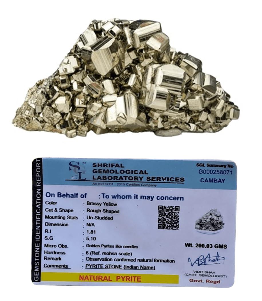 Golden Pyrite Golden Pyrite Original Cluster Stone - Natural Energised Golden Pyrite for Healing, Willpower, Money Manifestation, Vastu, and Business - Certified Original Pyrite (50 Grams Plus Approx.)