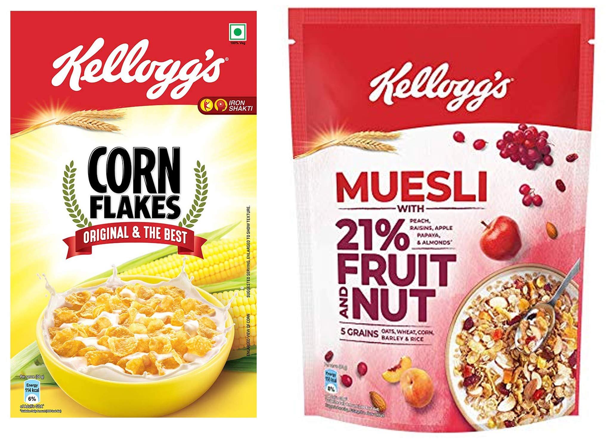 Kellogg's Kellogg's Combo, Kellogg's Muesli with 21% Fruit and Nut Pouch, 500 g and Kellogg's Corn Flakes Original, 475g