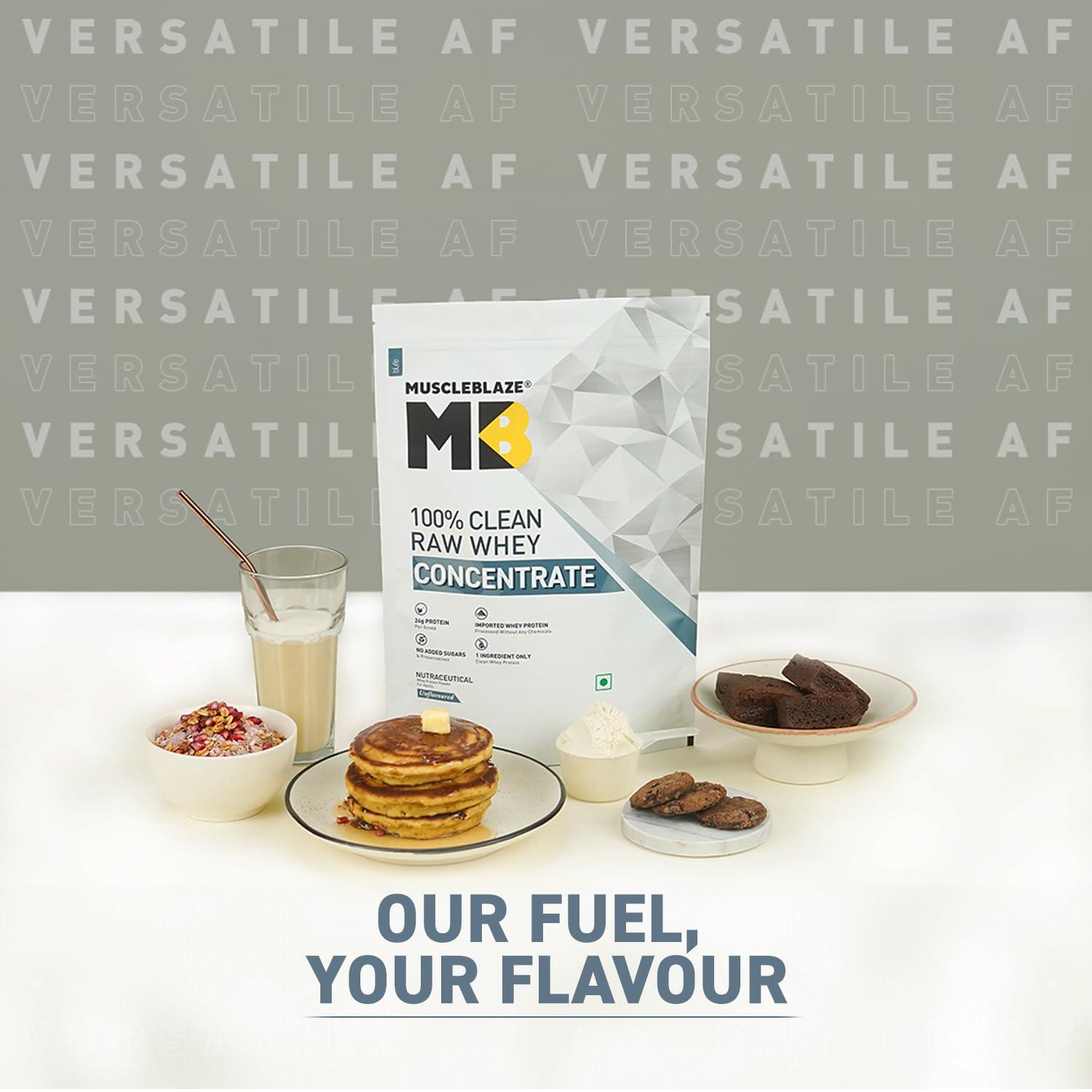 MuscleBlaze MuscleBlaze 100% Clean Raw Whey Protein Concentrate (Unflavoured, 1kg) | Easy to Digest