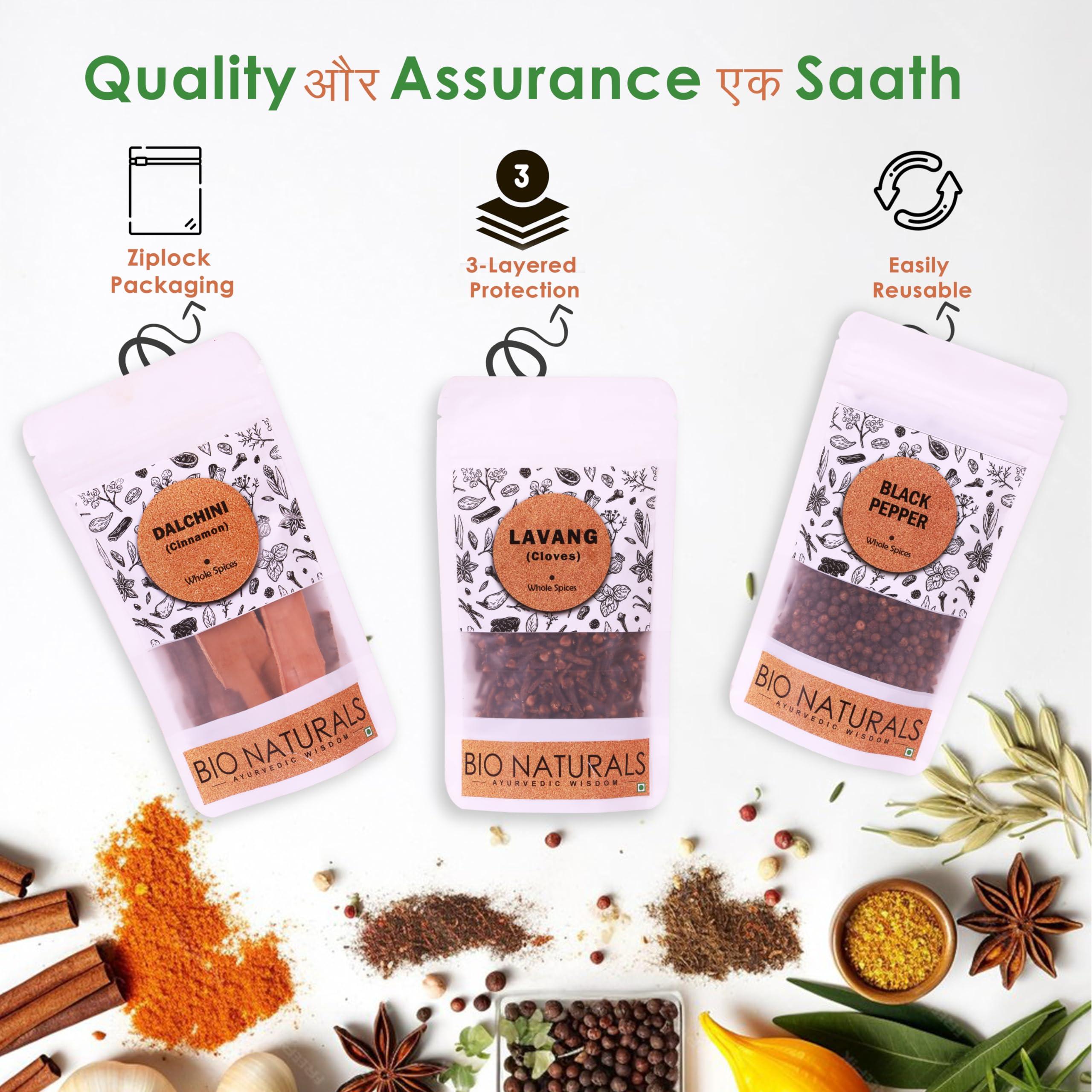 BIONATURALS Bio Naturals Exotic Combo, Cinnamon, Cloves, and Black Pepper, 100% Natural Whole Spices, No Preservatives 100gm each