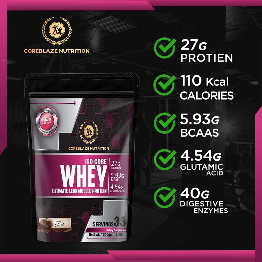 COREBLAZE NUTRITION Coreblaze Nutrition Best Whey Body building Protein powder Isolate 90% | for Men & Women (Chocolate, 1-Kg)