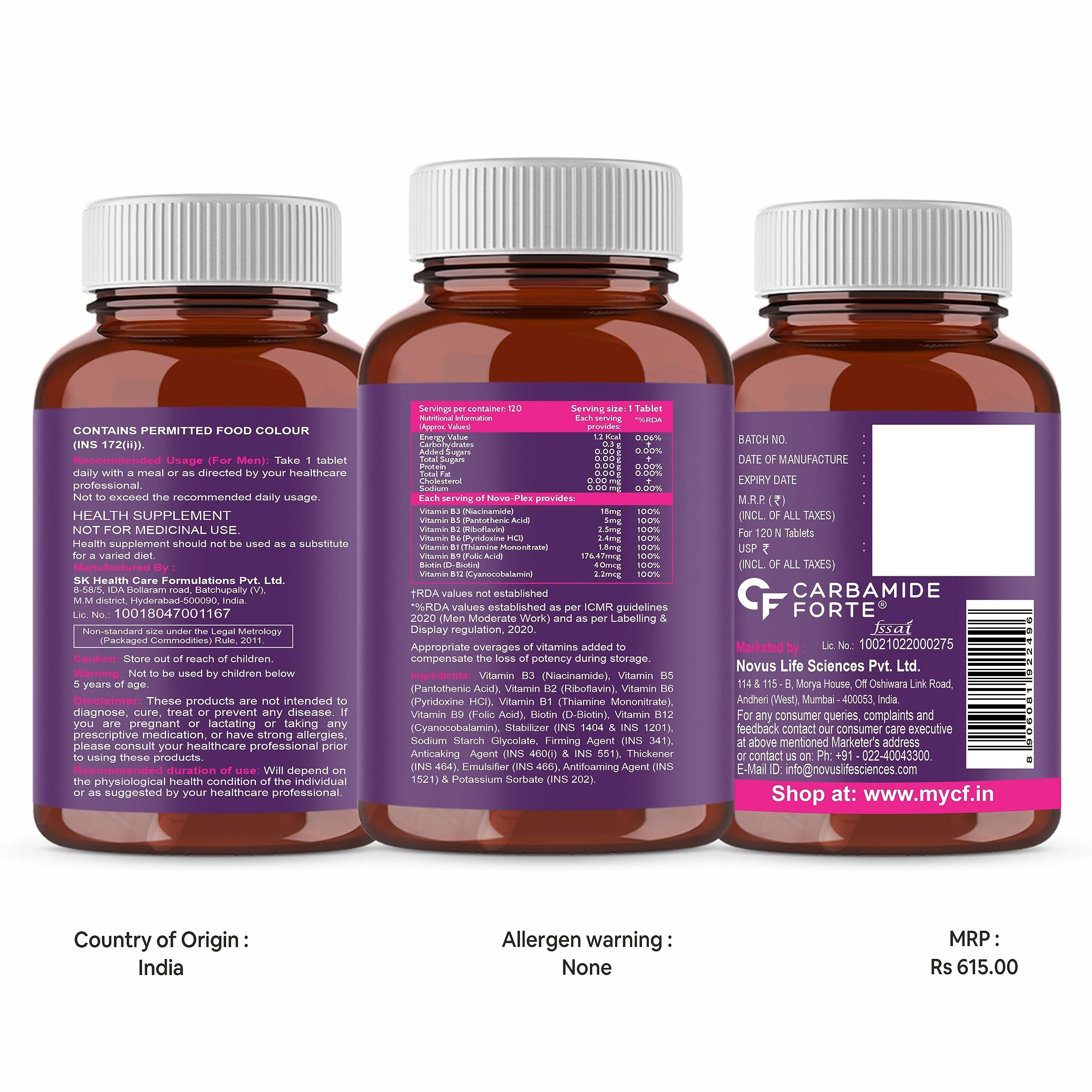 Carbamide Forte Carbamide Forte Vitamin B-Complex Tablets - 100% RDA for B Vitamins with B1, B2, B3, B5, B6, B9 & Vitamin B12 | Vitamin B Complex Supplements for Women & Men - 120 Vegetarian Tablets (Pack of 2)