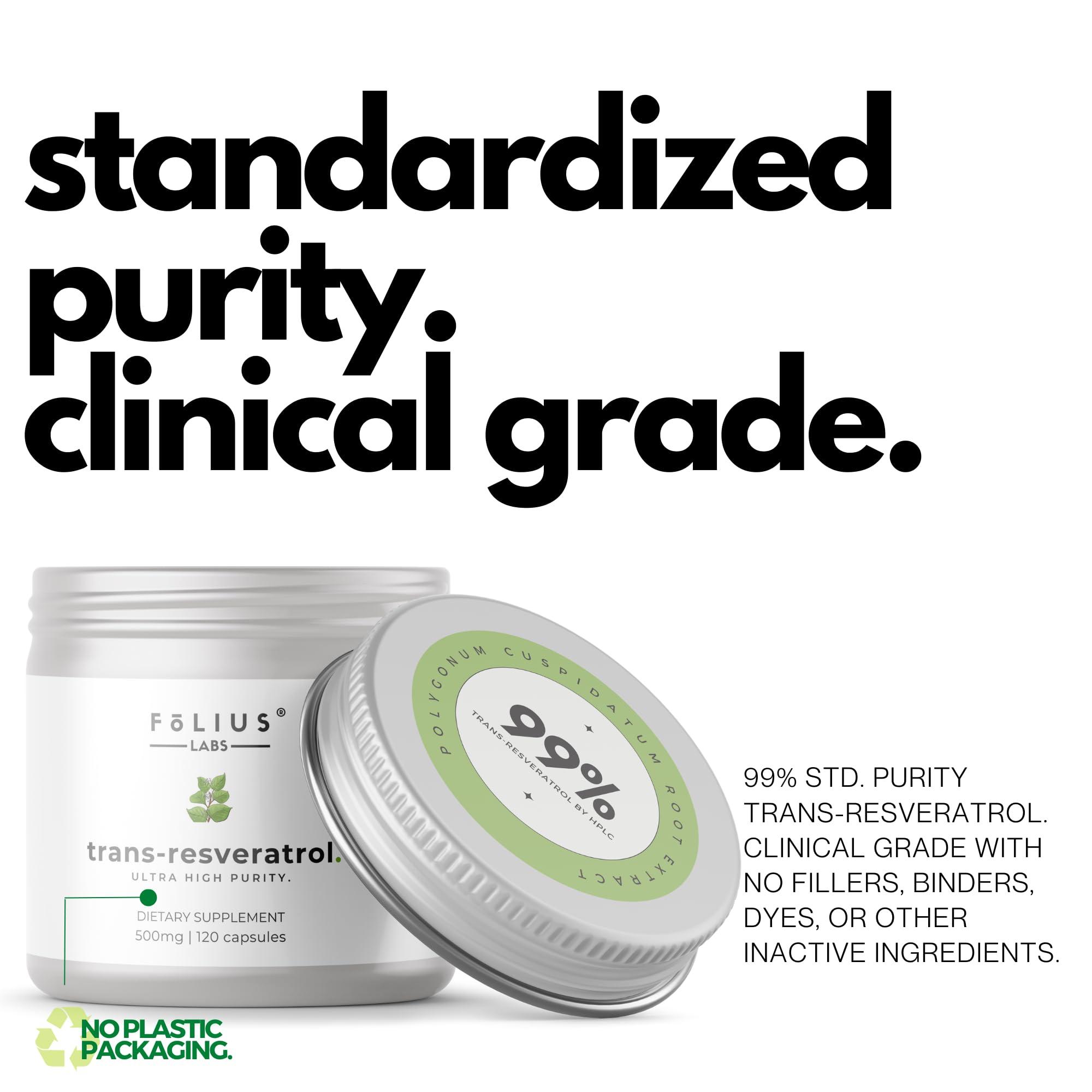 FOLIUS LABS FOLIUS LABS Ultra High Purity Resveratrol Capsules - 99% Trans-Resveratrol - Japanese Knotweed Extract - Support Immunity, Support Healthy Aging - 60 Caps Reservatrol Supplement