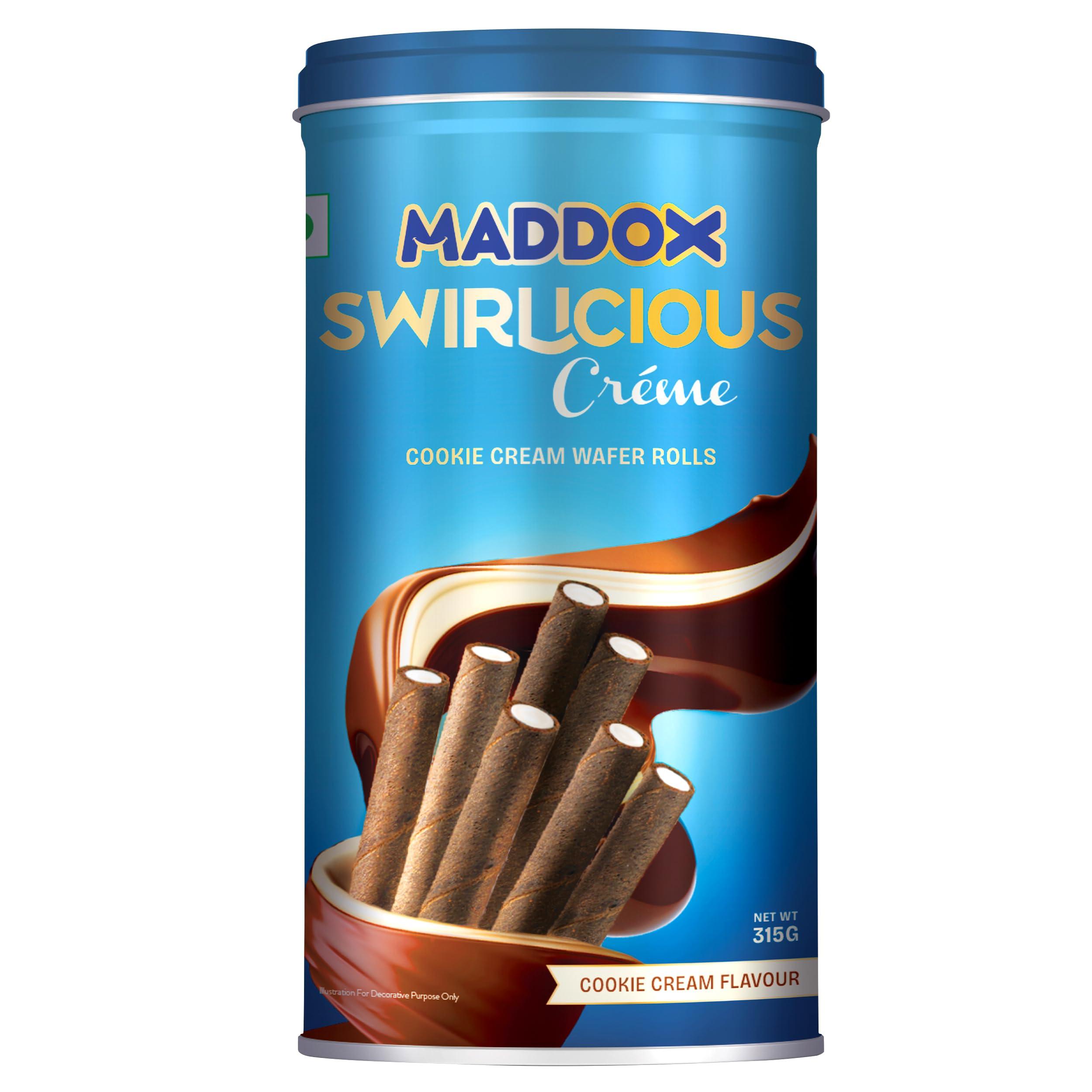 Maddox Maddox Swirlicious Cookie Cream Wafer Roll 315gm (10.5g x 30 Wafer Rolls)