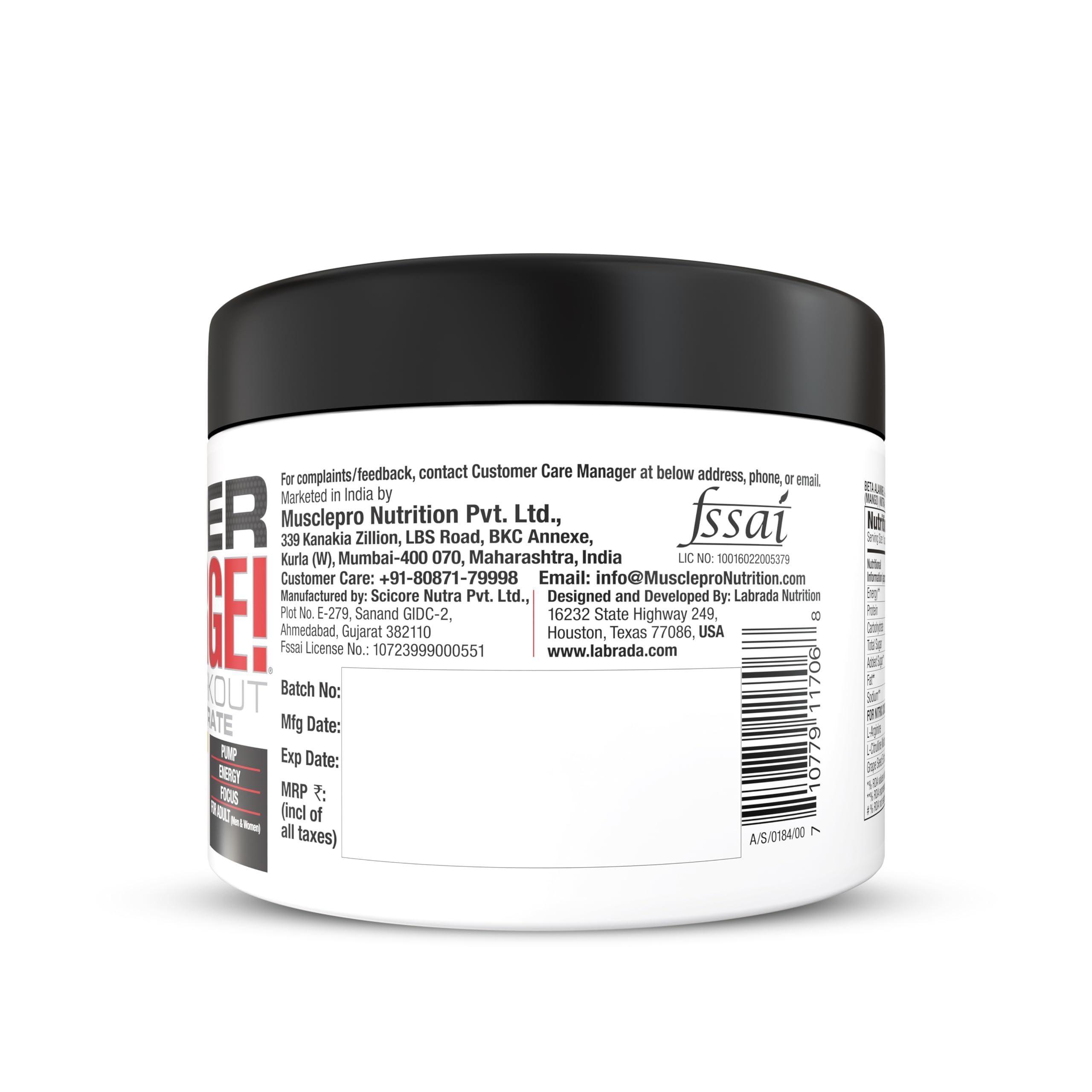 Labrada Labrada Super Charge Pre-Workout Concentrate Powder 150G, Mango (30 Servings | 0.75G L-Arginine |375Mg L-Citrulline Malate |2G Beta Alanine | 150Mg Caffeine Anhydrous | 250Mg Ashwagand