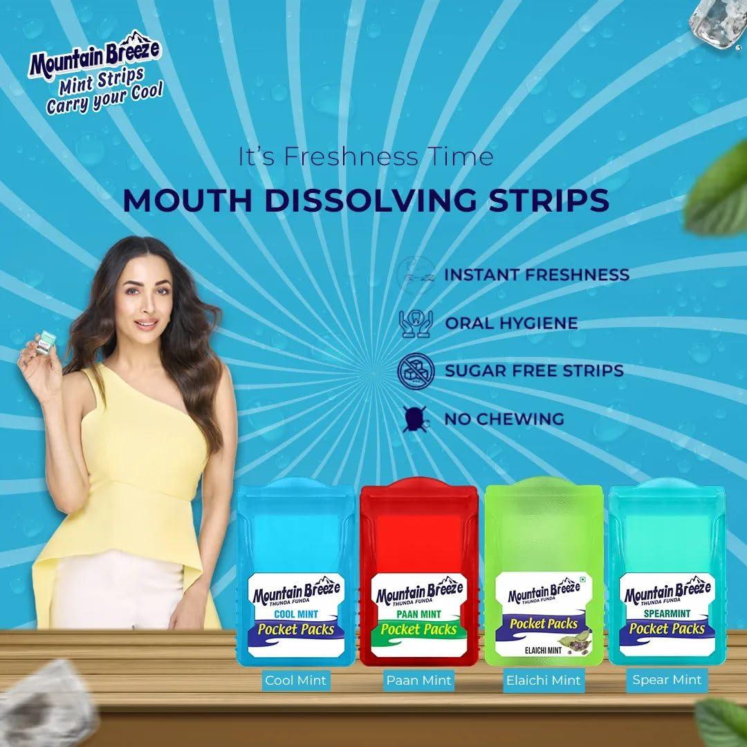 Mountain Breeze Mountain Breeze Oral Hygiene Mouth Freshener Sugar Free Cool Mint Flavoured Breath Strips (24 Strips each Cassatte)-Pack of 1(3 Cassette)