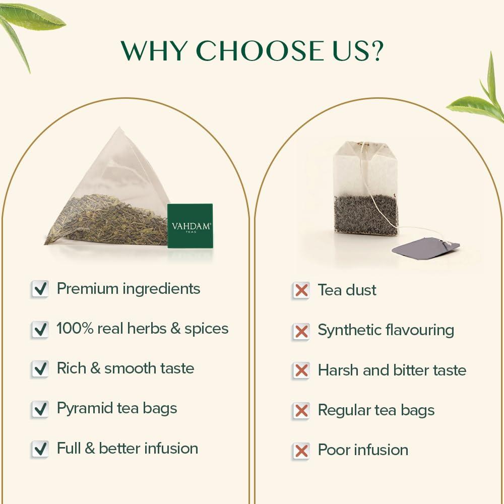 VAHDAM VAHDAM, Green Tea From Himalayas (50 Green Tea Bags) Non GMO, Gluten Free, Naturally High Grown | Whole Loose Leaf Tea Bags | Resealable Ziplock Pouch