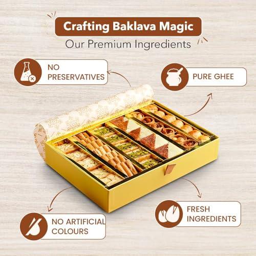 Gourmet Baklava Gourmet Baklava Assorted Baklavas Sweets (500 grams) of Cashew, Pista & Almond Baklava, Balloria, Lady Finger, Almond & Cashew Nest With Fresh Ghee, Nuts and Honey Packed in Imperial Gift Box
