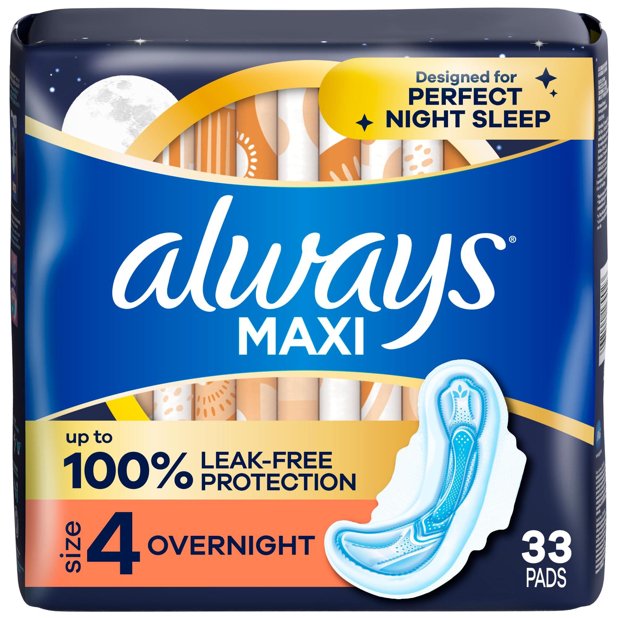 Always Always Maxi Pads Overnight W/Flexi-Wings Unscented, 33 Count
