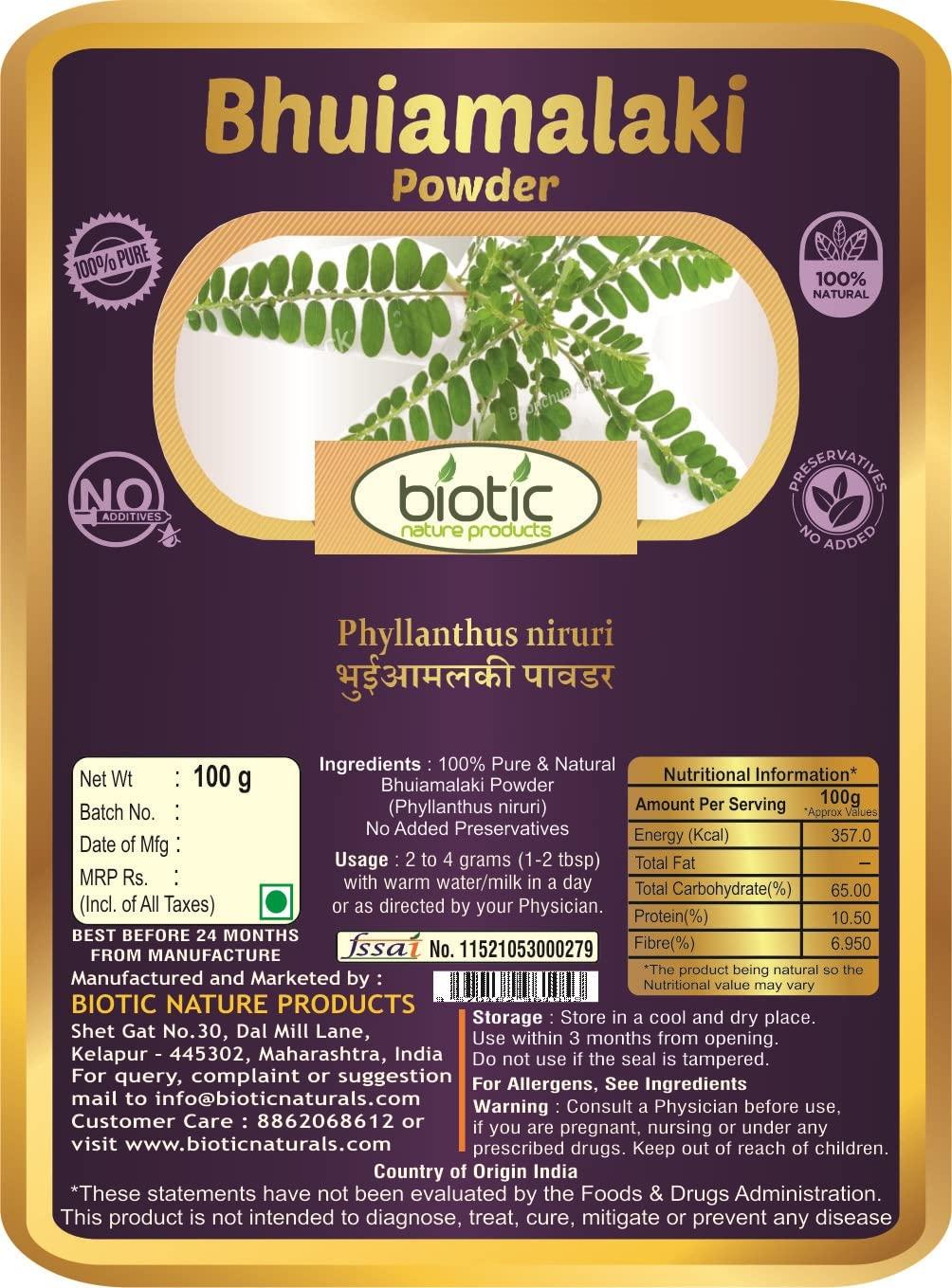Biotic Biotic Bhumi Amla Powder (Phyllanthus Niruri) Bhoomi Amla Powder - Bhuiamlaki Powder - 100gm