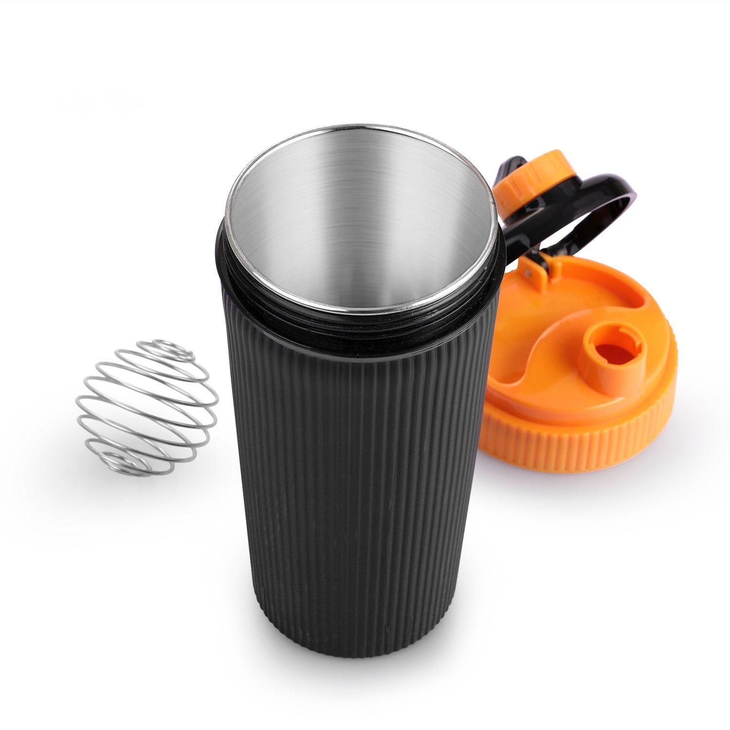 LD LUCIDO DECORE LUCIDO Combo of 2 Combo of 2 Stainless Steel Airtight Leakproof Insulated Protein Shaker Bottle with Blender Spring for Preworkout & Gym (630 ml, Pink & Orange)