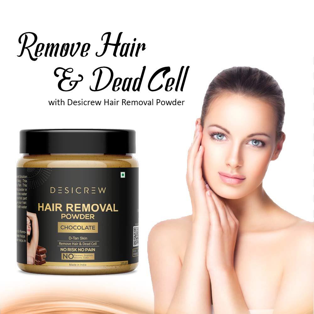 DESICREW Desicrew 100% Pure Hair Removal Powder For Underarms, Hand, Legs & Bikini Line Three in one Use For D-Tan Skin, Removing Hair, Remove Dead cell (Chocolate,Rose & Sandal)