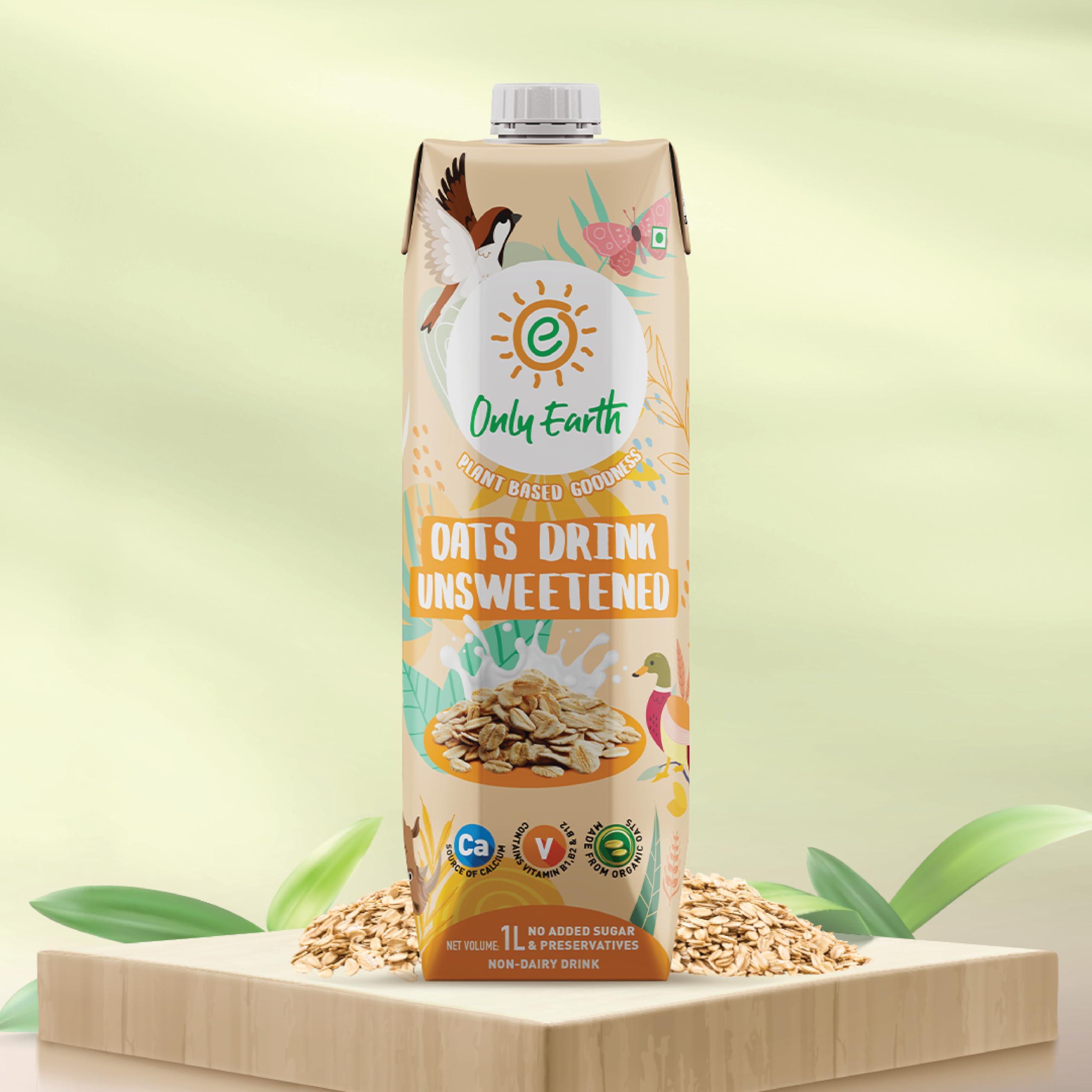Only Earth Only Earth Oats Beverage| Unsweetened Drink | Lactose Free | Preservatives Free | Plant Based | Dairy Alternative | Source of Calcium | Source of Vitamin B1, B2 & B12 1 Litre (Pack of 2)
