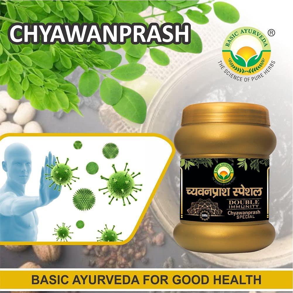BASIC AYURVEDA BASIC AYURVEDA Chyawanprash Special 500g For Double Immunity | Natural Immunity Booster For Adults & Kids | Enriched with 47 Vital Ayurvedic Ingredients | Provides Vitamins & Micro-Nutrients