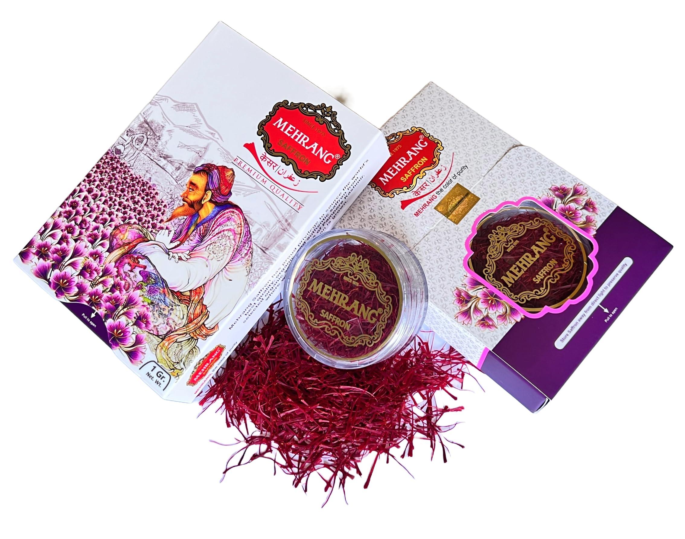 Mehrang Mehrang Saffron Original Kashmiri 1 Gram | Kashmir Kesar | Keshar | A+++ Grade Luxury Quality | Grown in Saffron Farms of Pampore | ISO 9001:2015, 22000-2018, HACCP, GMP Certified | Pack of 1